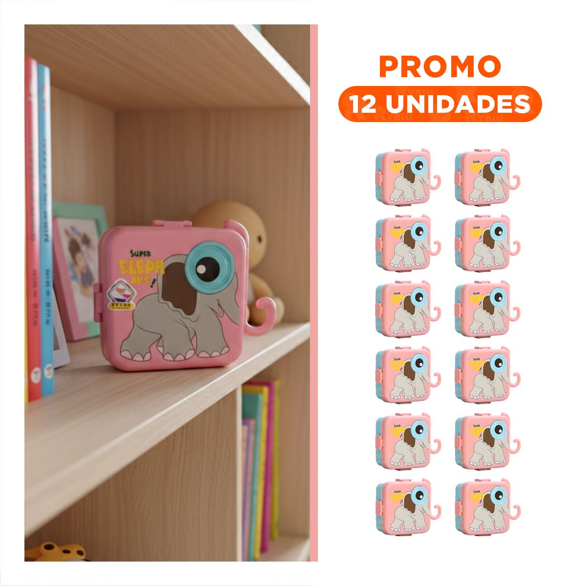 PACK12 ARTICULO CUADRADO ELEFANTE CON COMPARTIMIENTOS PARA MENU DIARIO ROSADO 1600ML - 1