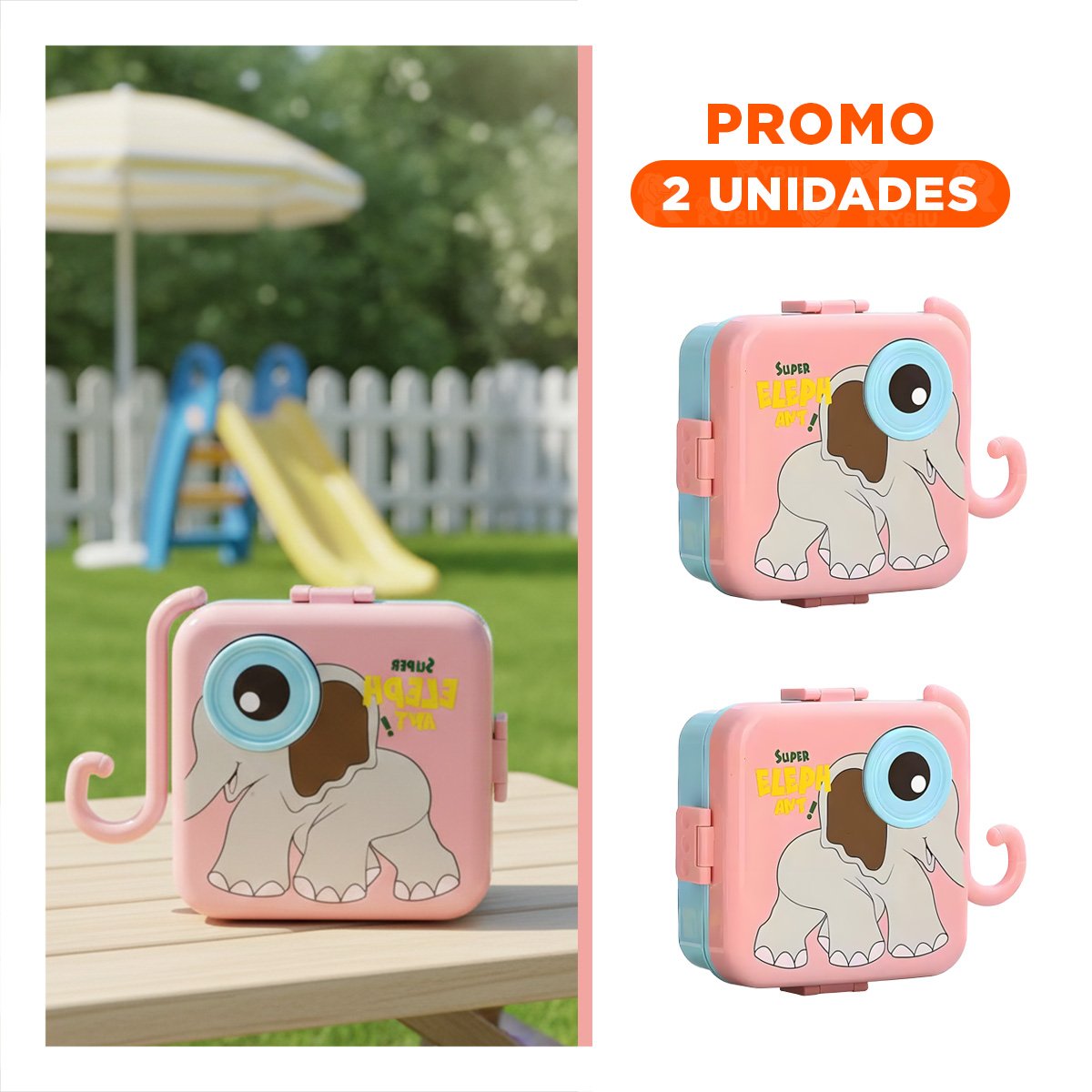 PACK2 ENVASEELEFANTE CON OJO MINI TAPER PARA COMIDAS CASERAS ROSADO 1600ML Y+REGALO STICKER - 1