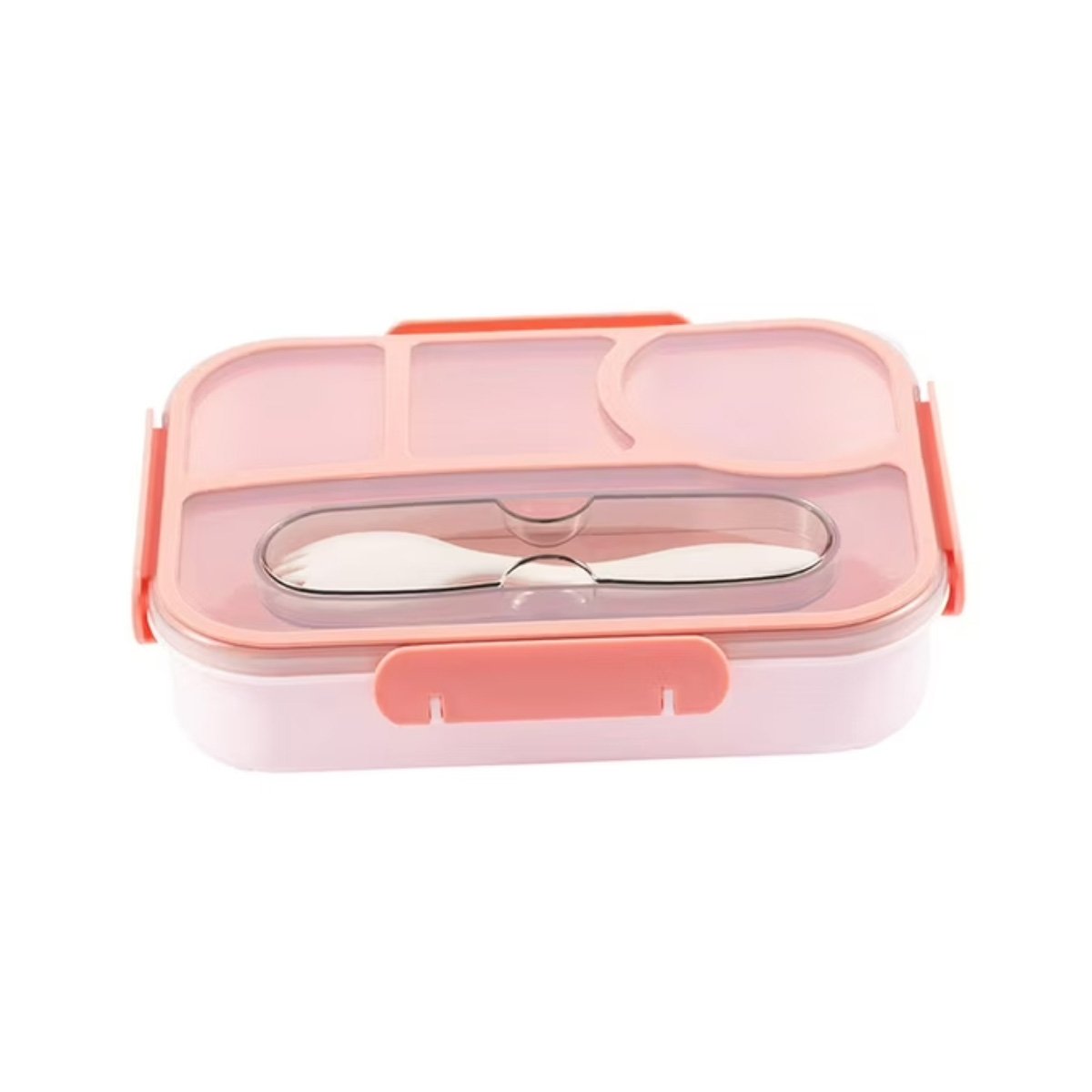 CAJA RECTANGULAR 4 ESPACIOS CON TENEDOR 1100ML ROSADO RESISTENTE Y+REGALO STICKER - 1