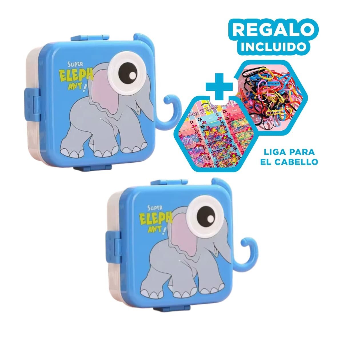 TAPER ESTILO ELEFANTE CON 3 COMPARTIMENTOS PARA PASTA Y PROTEINAS AZUL Y+LIGAS REGALO - 2