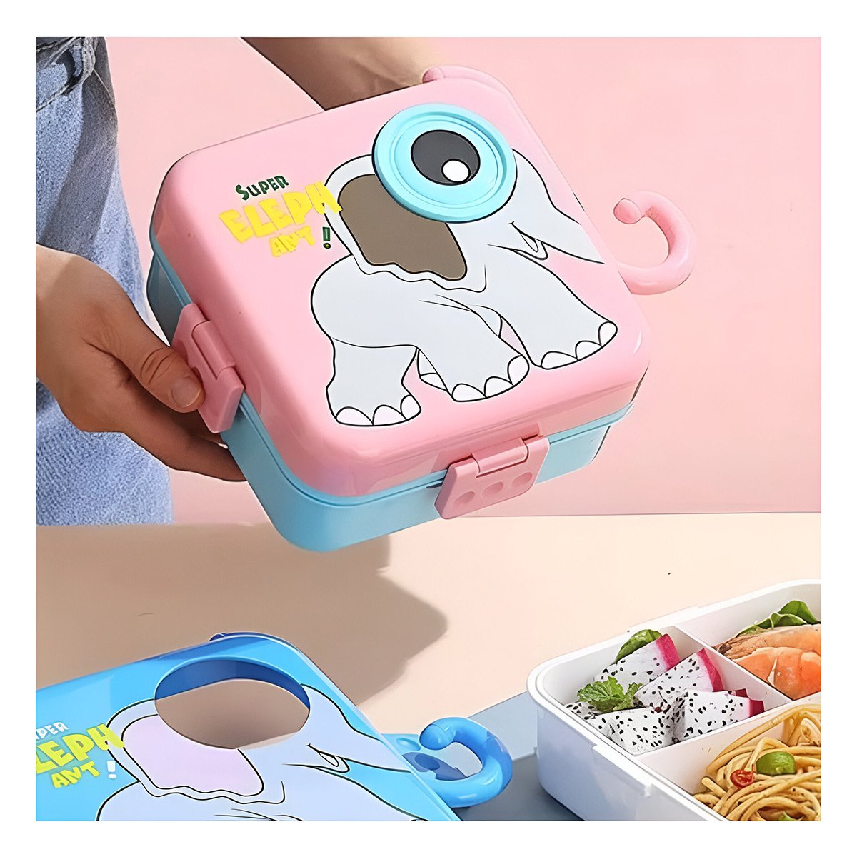 PACK6 ARTICULO CUADRADO ELEFANTE PARA SNACKS Y PICNIC ROSADO 1600ML Y+REGALO STICKER - 5