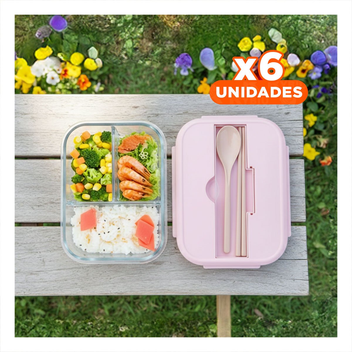 PACK6 CAJA CON CUBIERTOS 3 DIVISIONES PARA COCINA PRÁCTICA TAPA ROSADO - 1