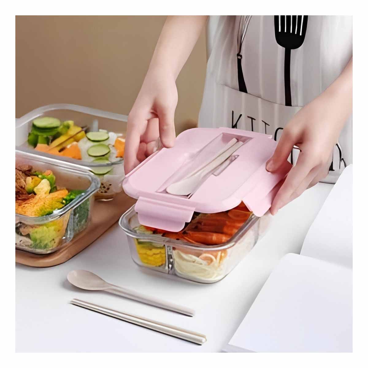 PACK6 CAJA CON CUBIERTOS 3 DIVISIONES PARA COCINA PRÁCTICA TAPA ROSADO - 2