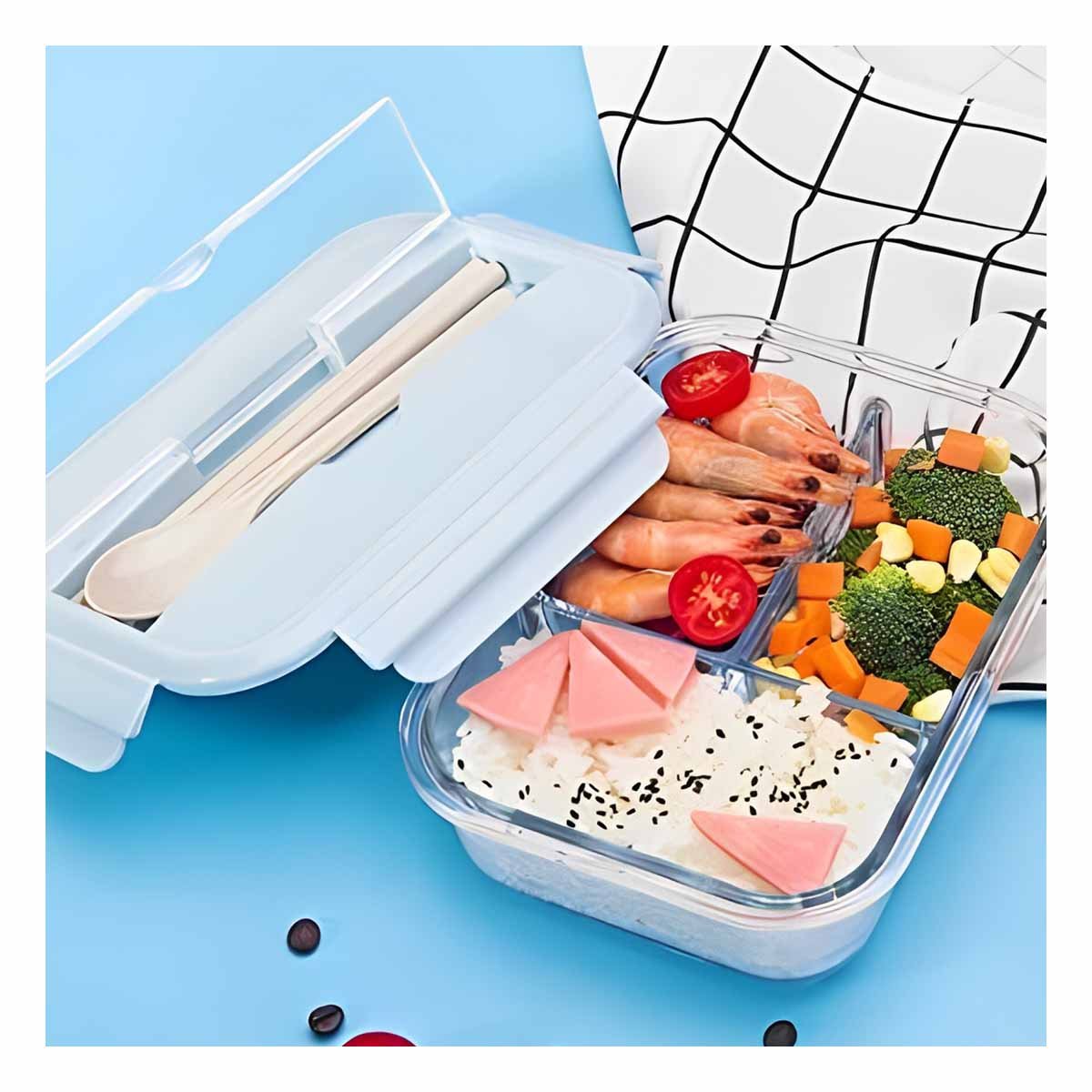 TAPER DE VIDRIO CON CUBIERTOS PARA POSTRES Y FRUTAS TAPA CELESTE Y+POST IT - 3