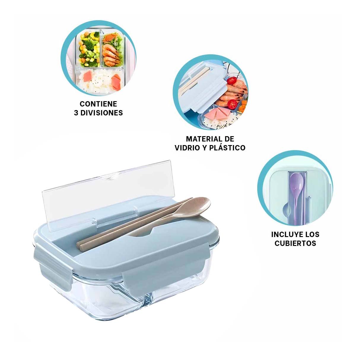 TAPER DE VIDRIO CON CUBIERTOS PARA POSTRES Y FRUTAS TAPA CELESTE Y+POST IT - 5