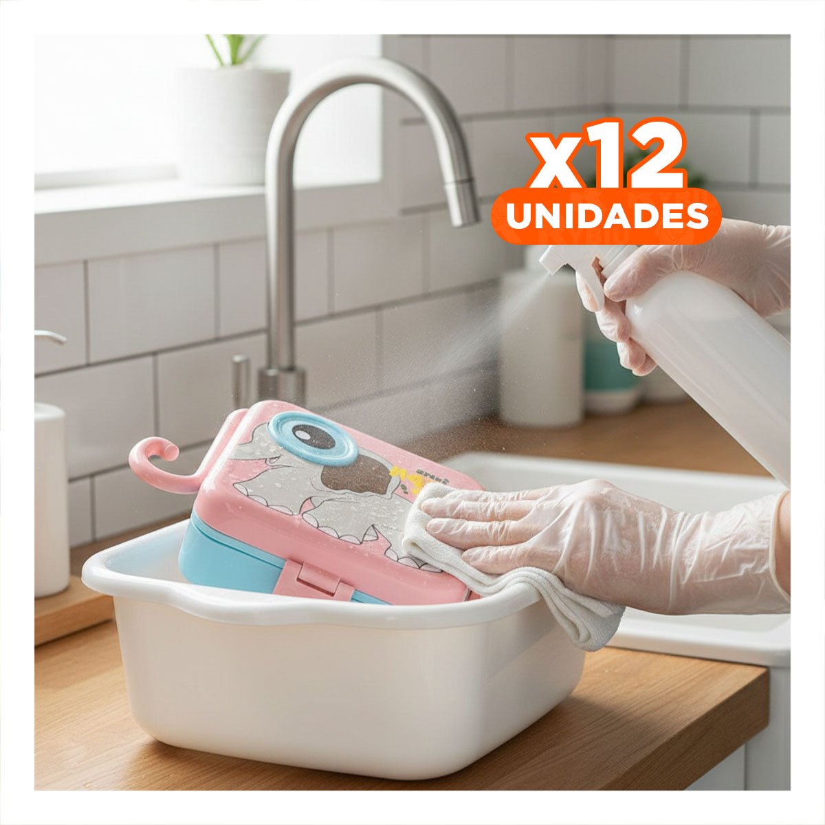 PACK12 CUBETA CUADRADO ELEFANTE CON SEPARADORES PARA MENU ROSADO 1600ML Y+REGALO STICKER - 1