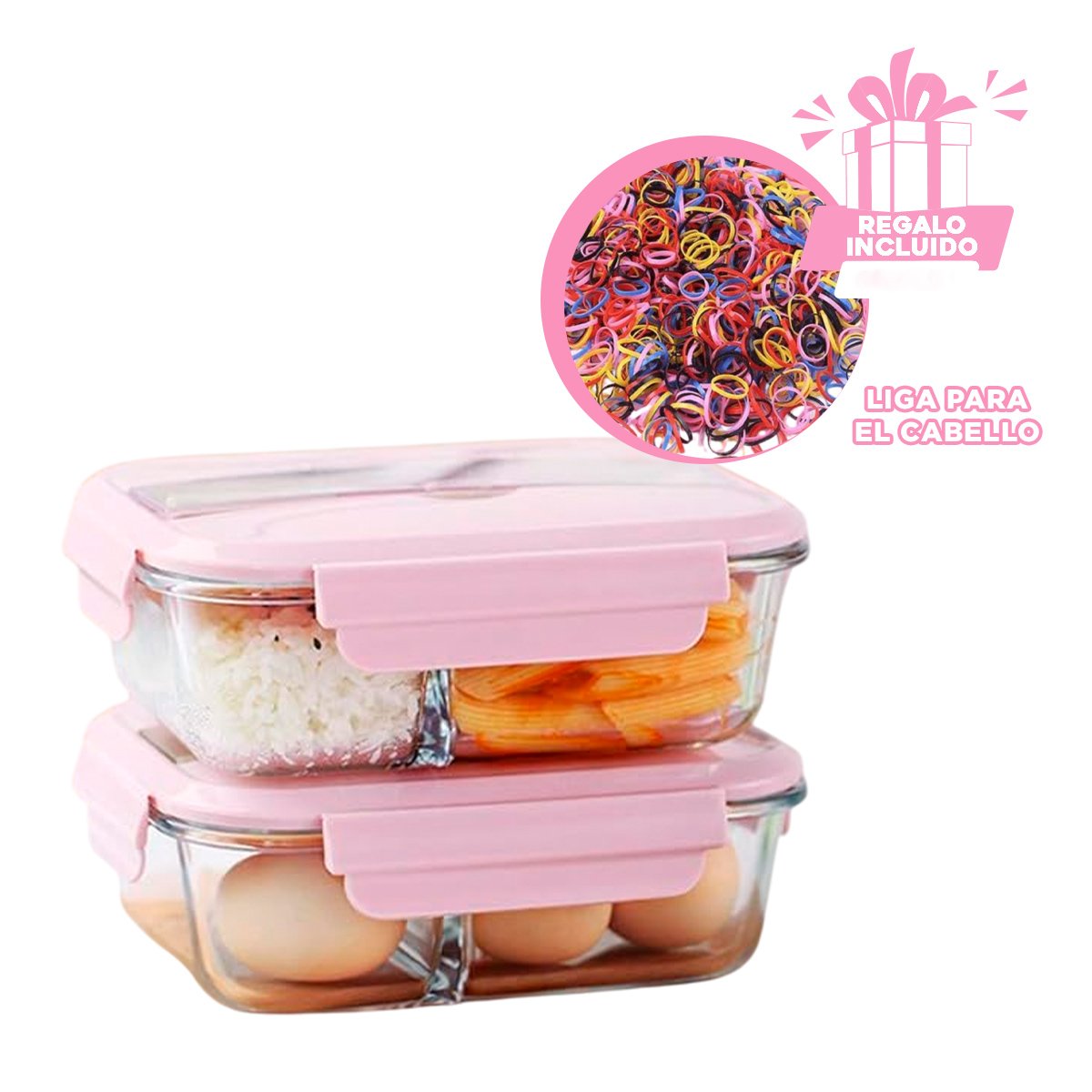 TAPER CON CUBIERTOS 3 DIVISIONES PARA OFICINA Y ESCUELA TAPA ROSADO Y+LIGAS REGALO - 2