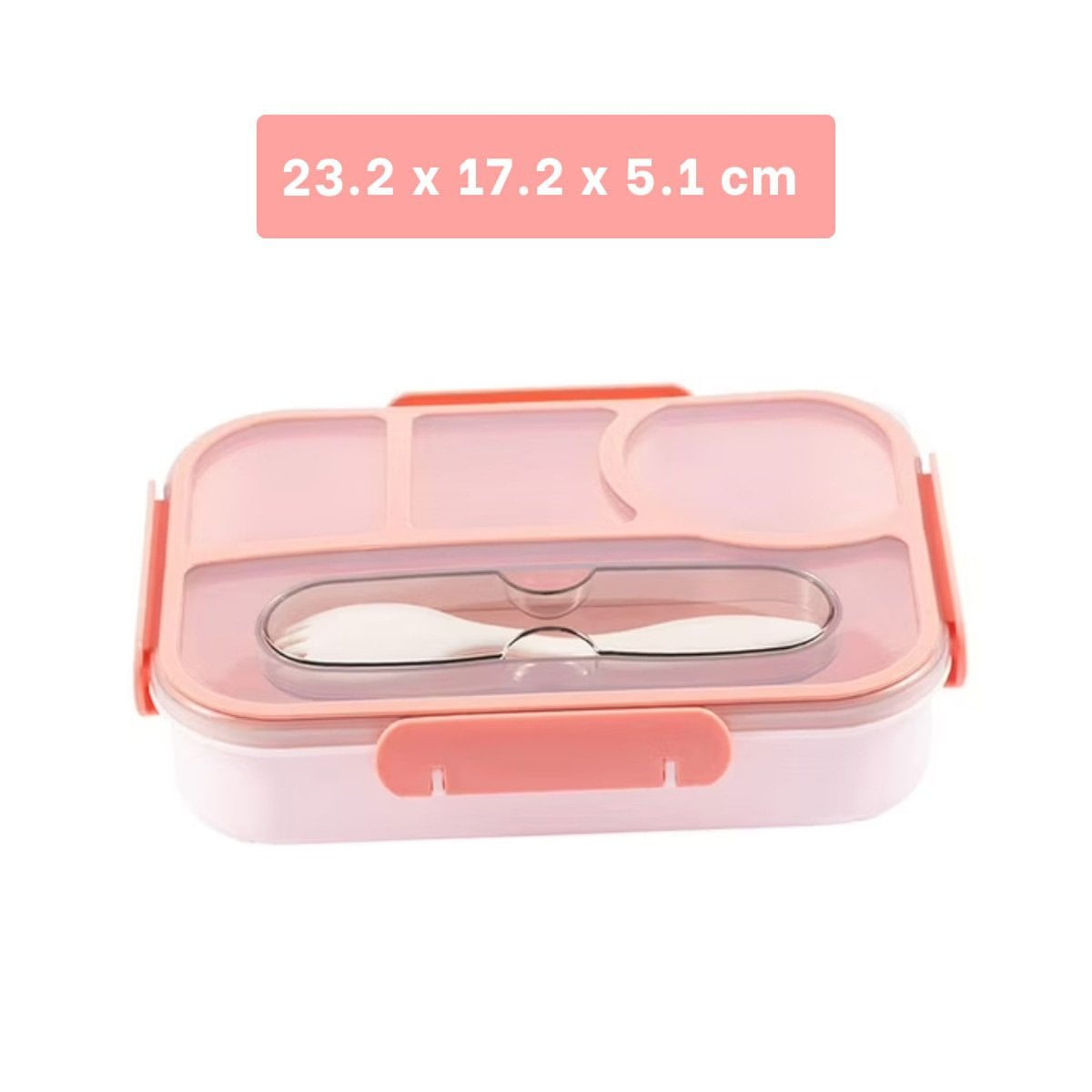 CAJA RECTANGULAR 4 ESPACIOS CON TENEDOR 1100ML COLOR ROSADO HERMETICO - 4