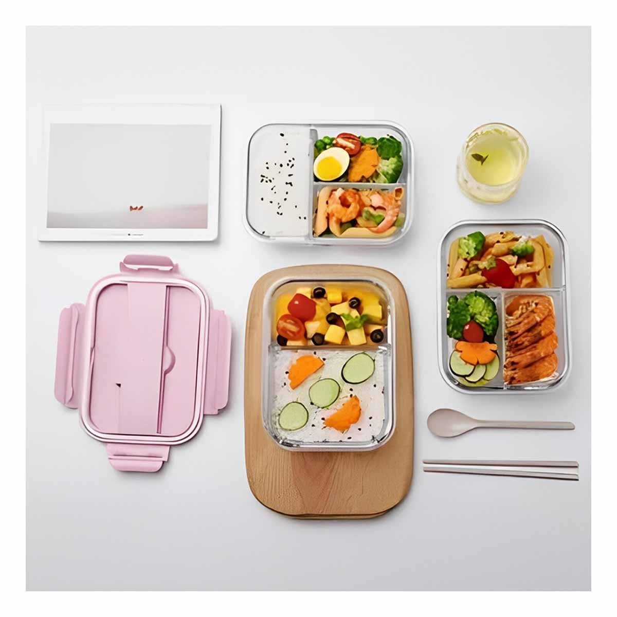 PACK6 CAJA CON CUBIERTOS 3 DIVISIONES PARA PICNIC FAMILIAR TAPA ROSADO Y+PAPEL REGALO - 5