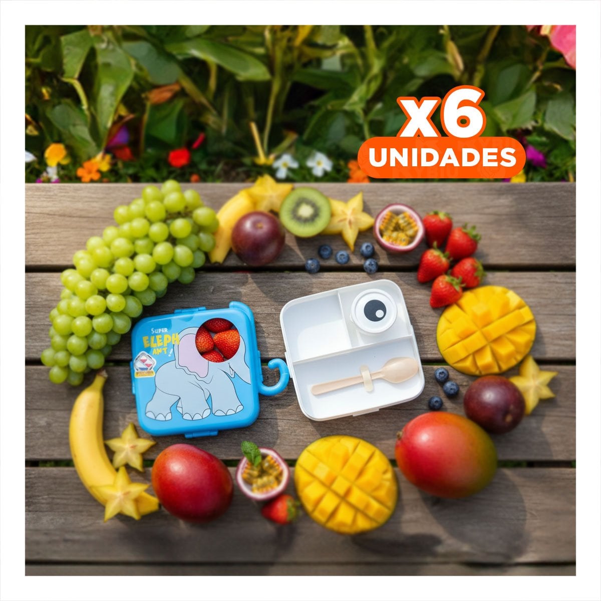 PACK6 ALMACENADOR ESTILO ELEFANTE CON CUBIERTOS PARA SNACK Y VERDURAS AZUL - 1