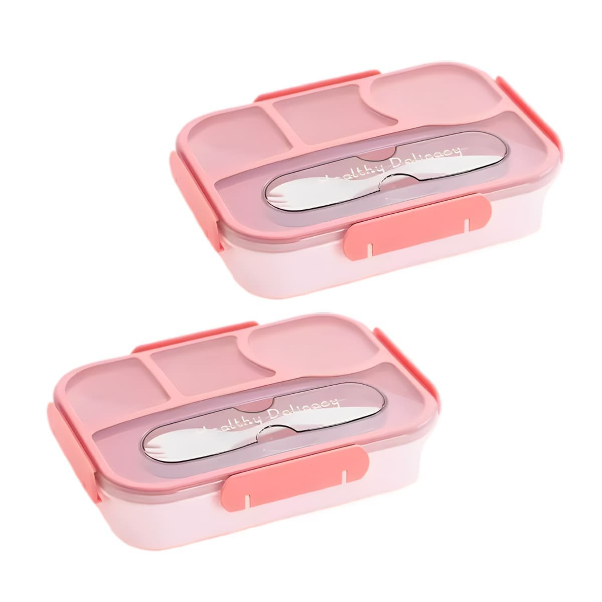 CAJA RECTANGULAR 4 ESPACIOS CON TENEDOR 1100ML ROSADO PRACTICO Y+LIGAS REGALO - 5