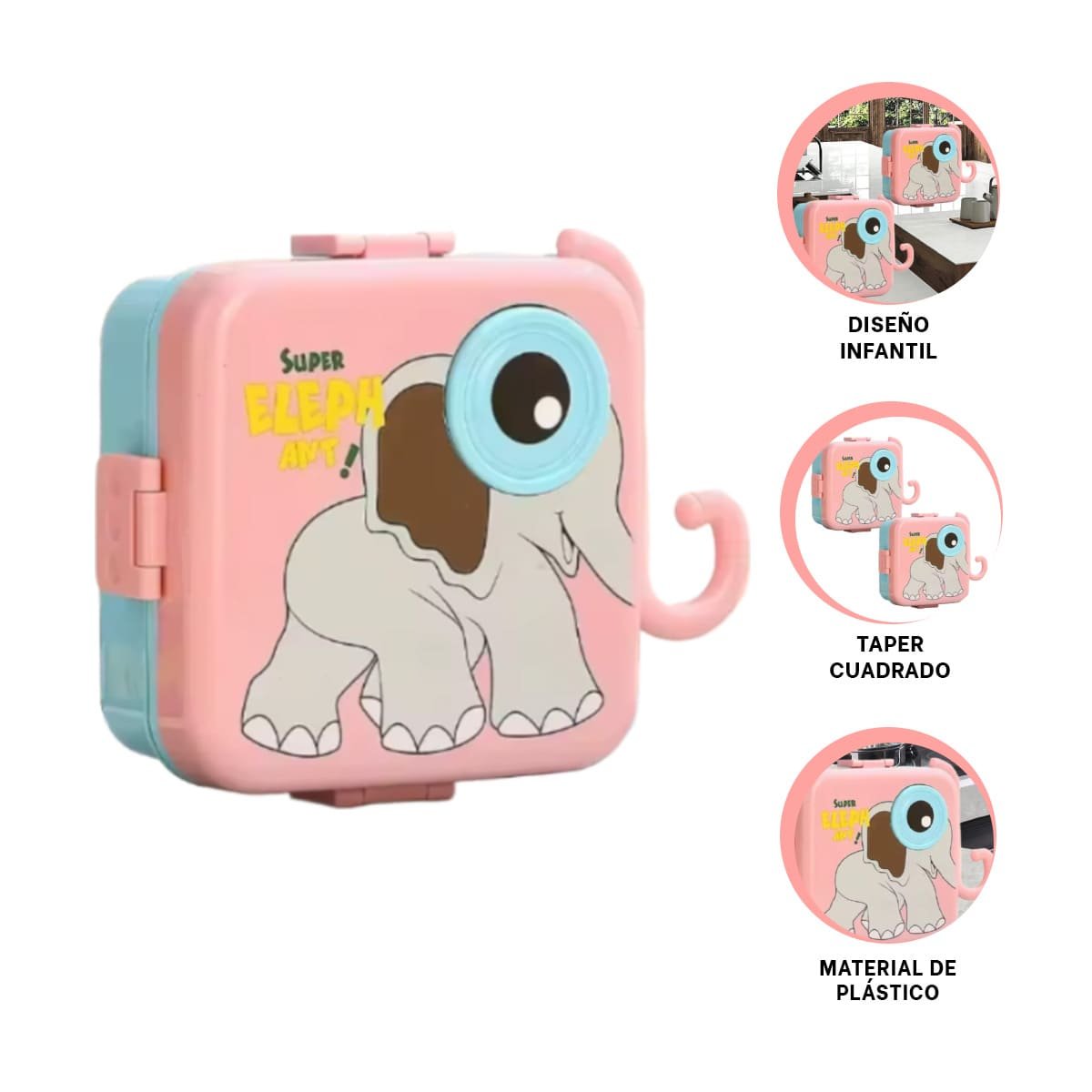 TAPER CUADRADO ELEFANTE CON OJO MINI TAPER PARA INFANTIL ROSADO 1600ML Y+POST IT - 5