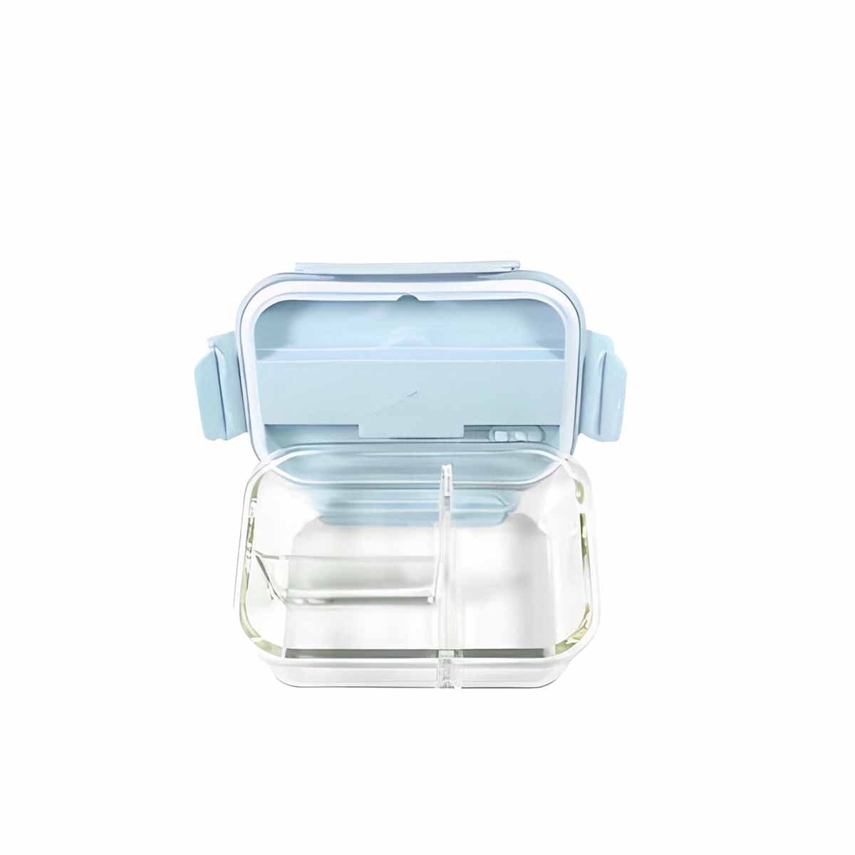 TAPER DE VIDRIO CON DIVISIONES PARA SANDWICHES Y VERDURAS TAPA CELESTE Y+REGALO STICKER - 1