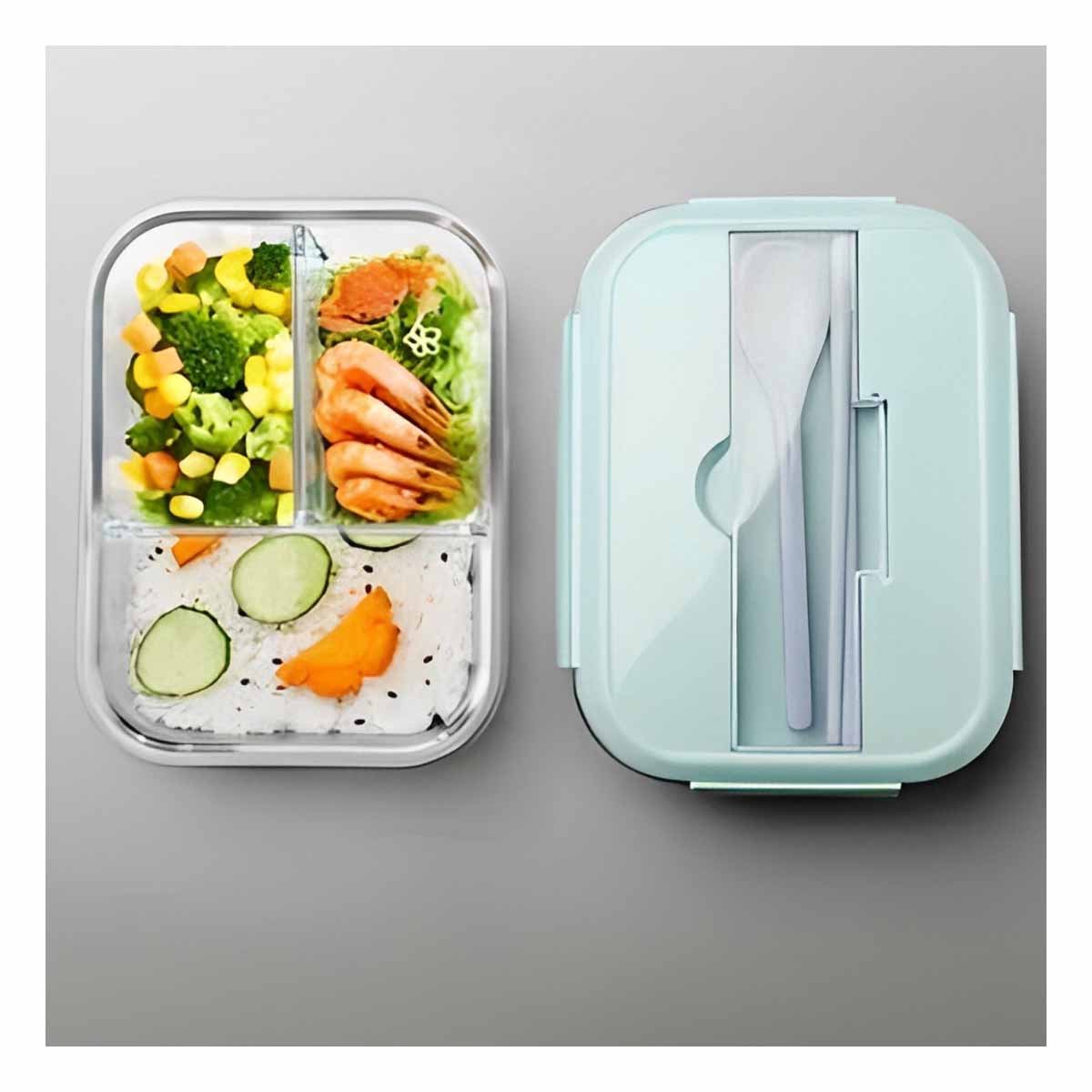 PACK12 CUBETA DE VIDRIO CON 3 DIVISIONES PARA ENSALADAS Y SNACK TAPA CELESTE Y+PAPEL REGALO - 2