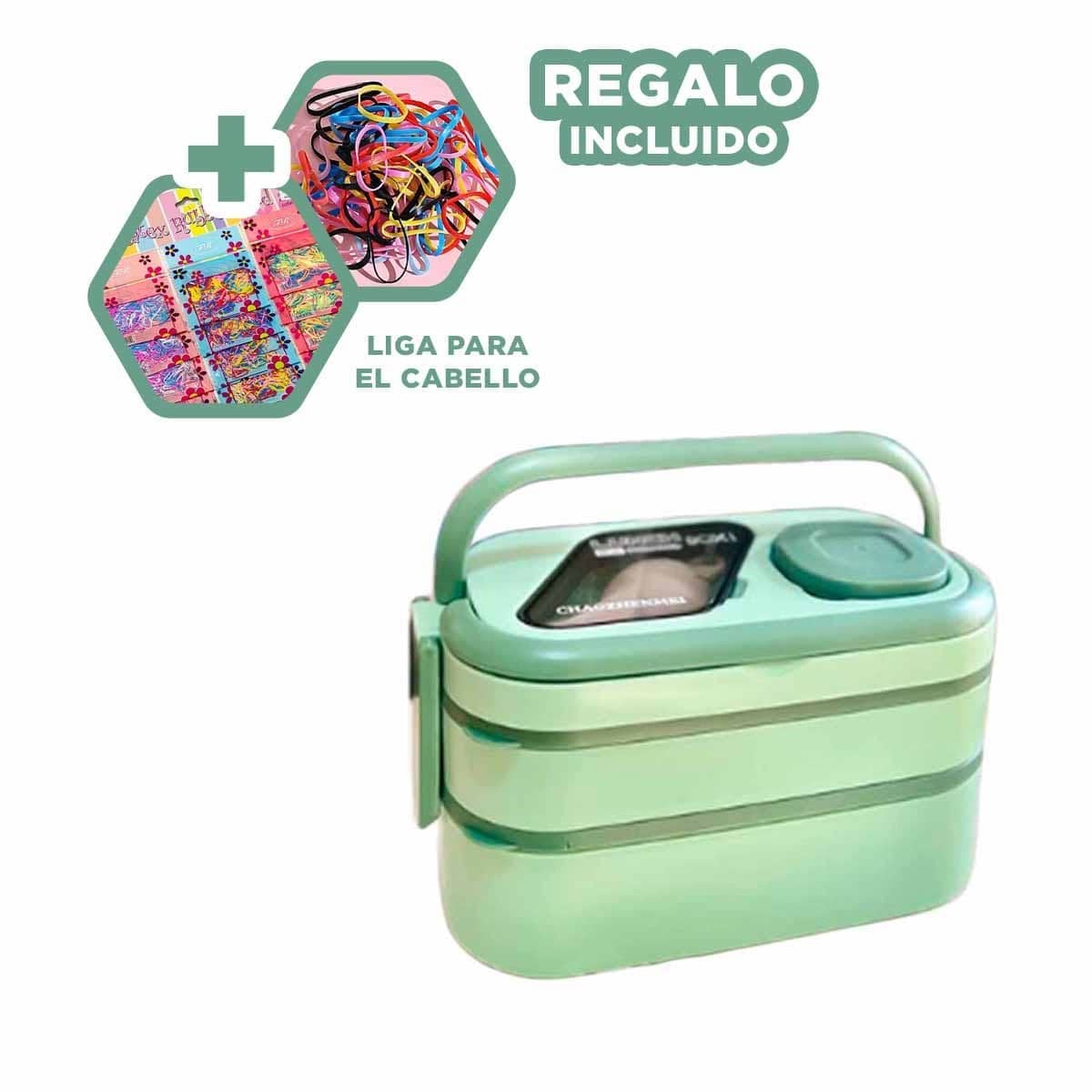 LONCHERA 2 PISOS CON COMPARTIMIENTOS Y CUBIERTOS VERDE LLEVAR COMIDA OFICINA Y+LIGAS REGALO - 2