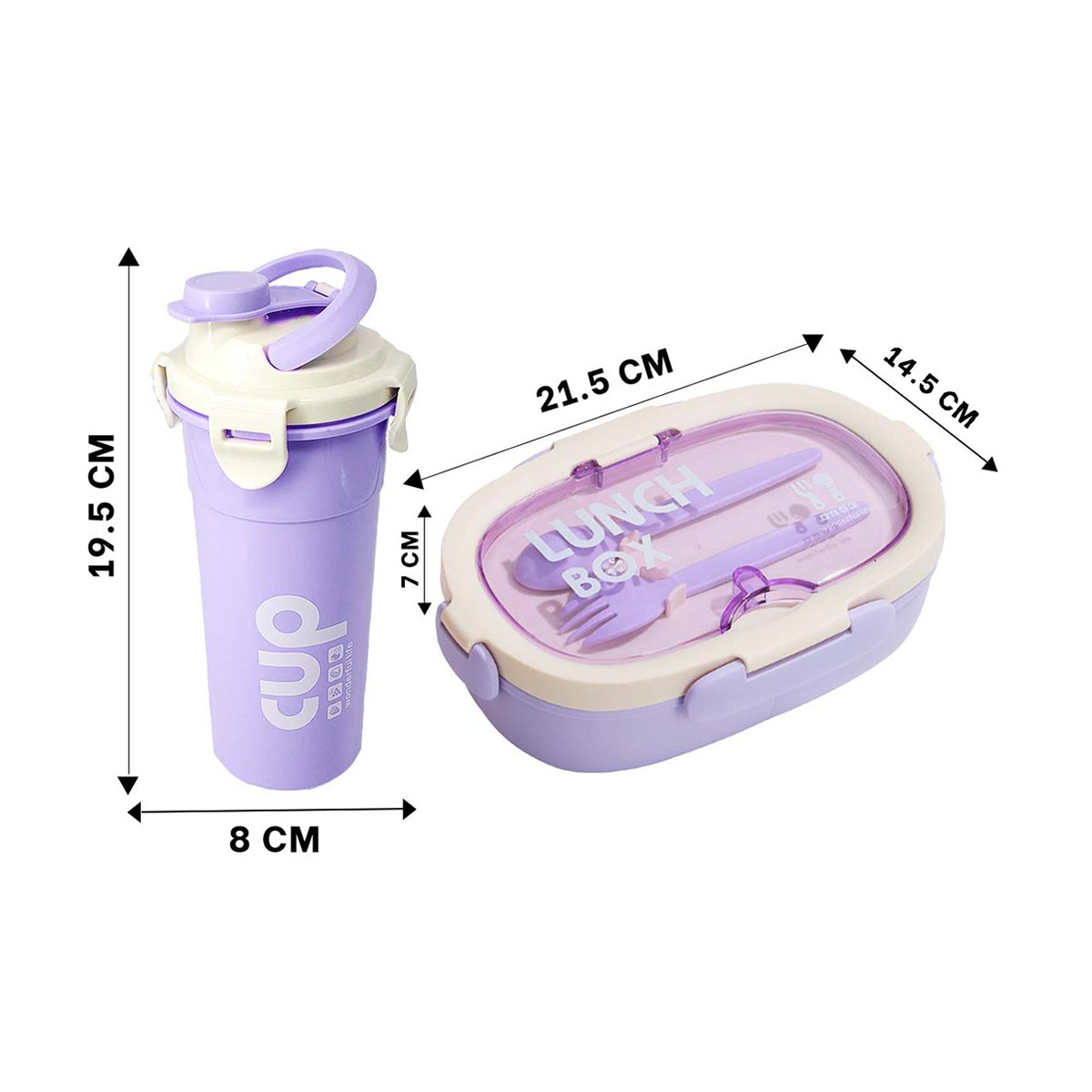 PACK4 ESTUCHE 850ML CON CUBIERTOS Y TOMATODO 480ML LILA PRACTICO COMPACTO - 4