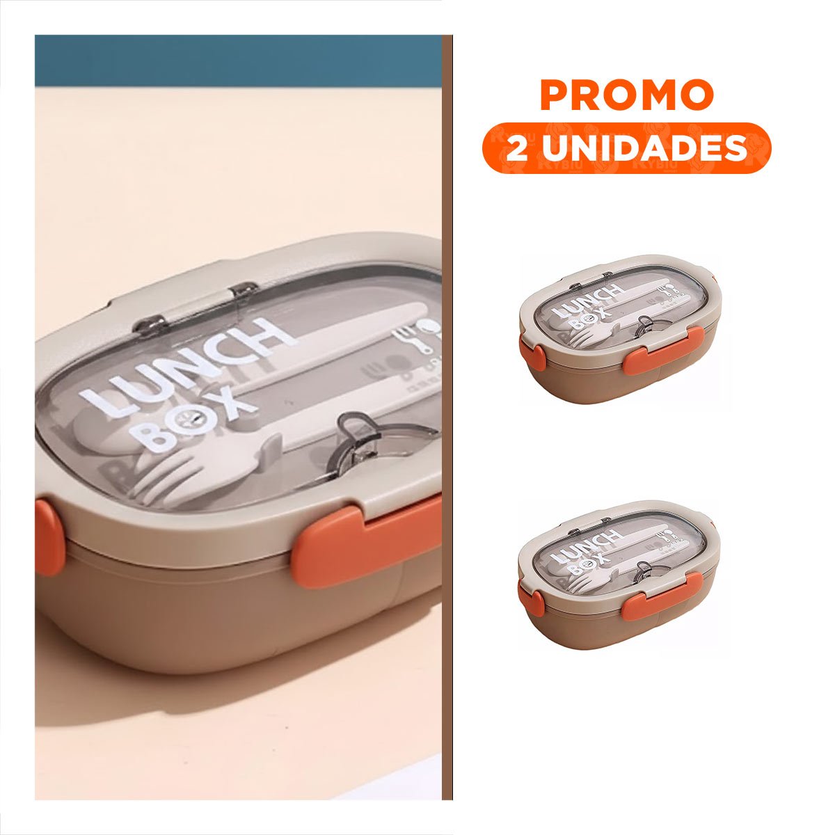 PACK2 ENVASE 850ML CON CUBIERTOS MARRON PARA GUARDAR SNACKS DIARIO FACIL Y+REGALO STICKER - 1