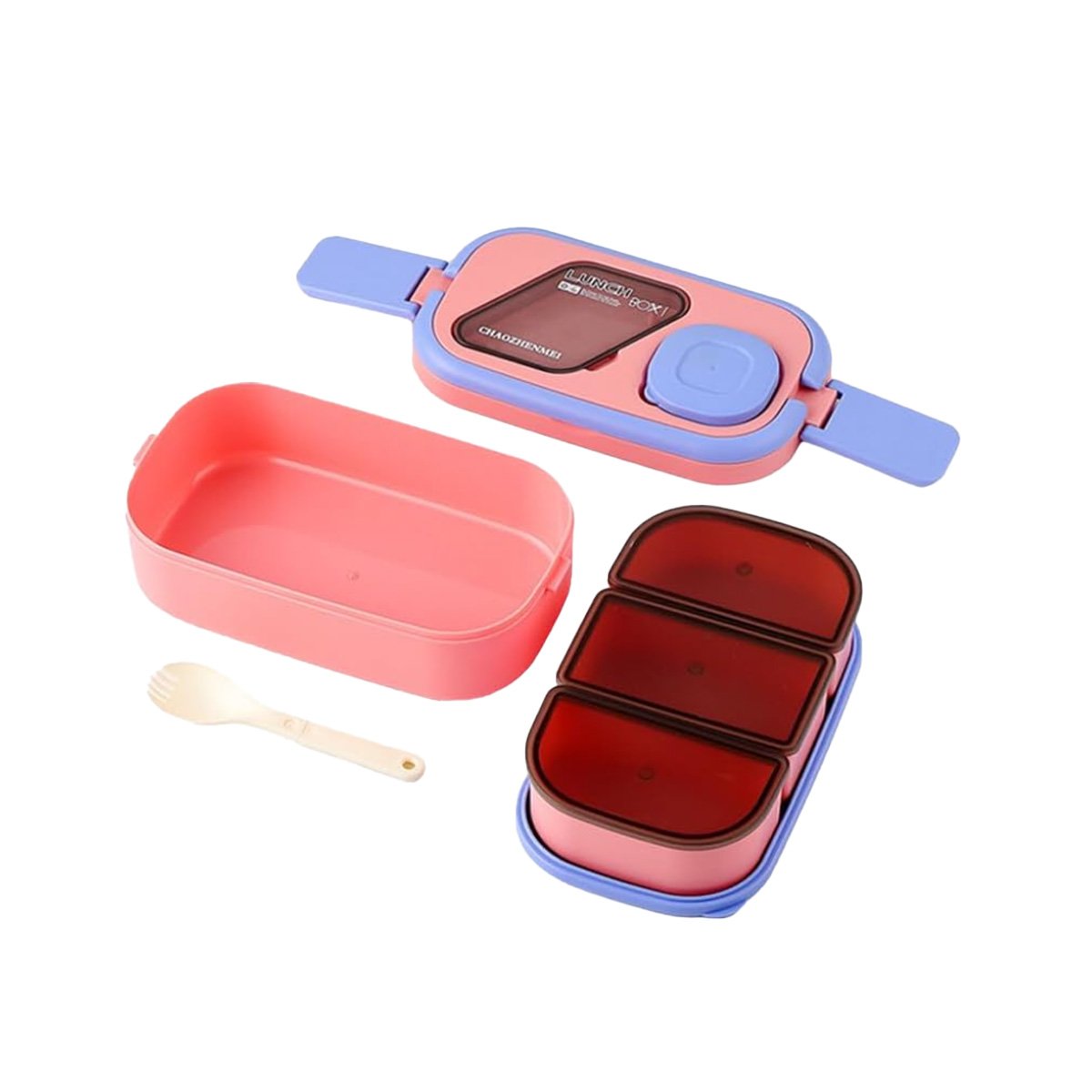PACK12 BOTE APILABLE CON CUBIERTOS 2 PISOS ROSADO Y LILA PARA GUARDAR COMIDA Y+REGALO STICKER - 2