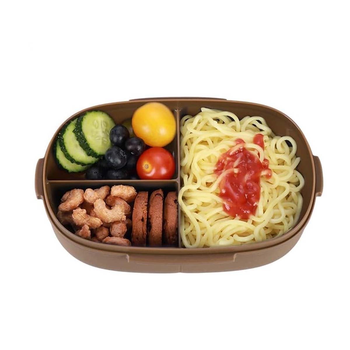 LONCHERA 850ML CON CUBIERTOS MARRON PARA GUARDAR SNACKS Y FRUTAS DIARIO Y+REGALO STICKER - 1