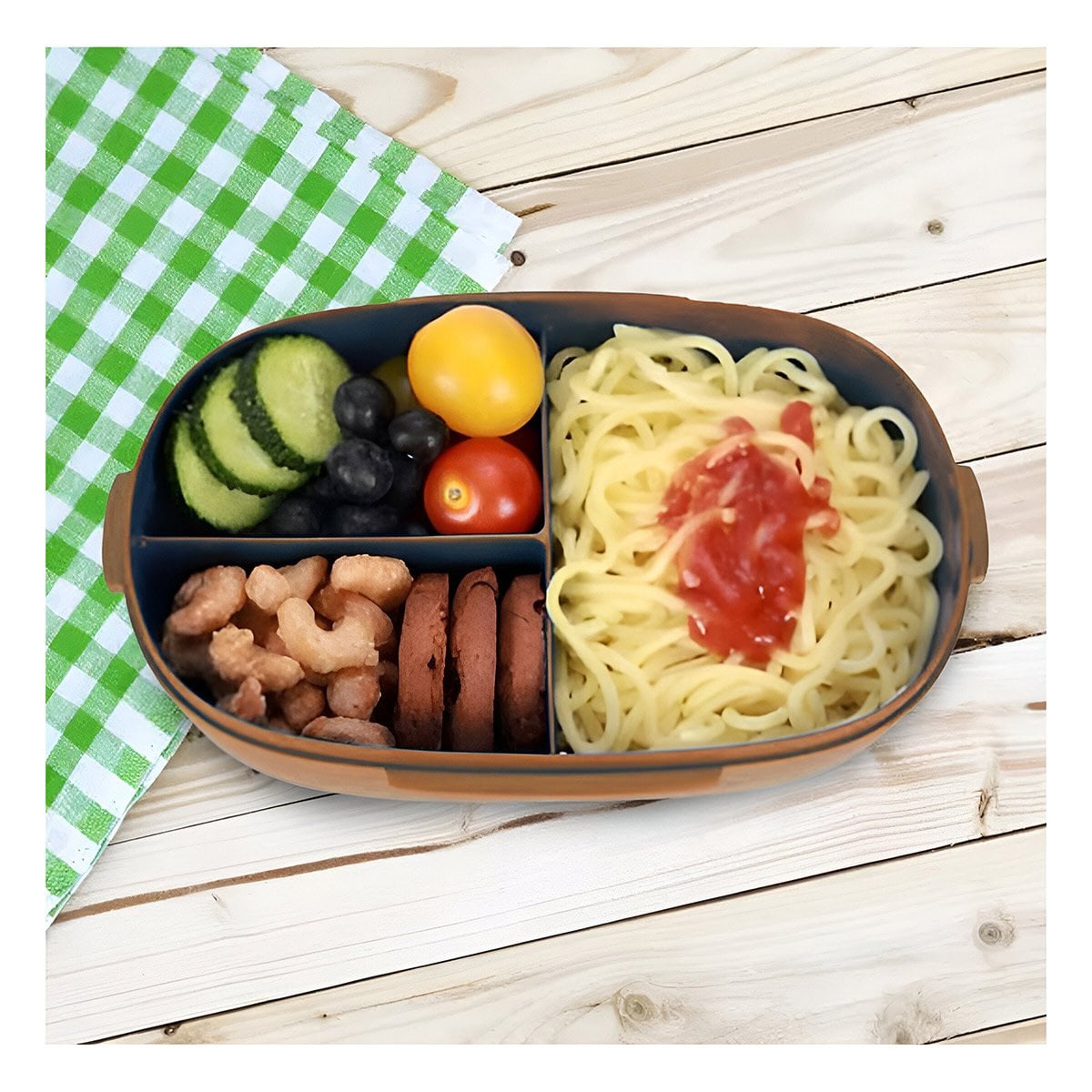 LONCHERA 850ML CON CUBIERTOS MARRON PARA GUARDAR SNACKS Y FRUTAS DIARIO Y+REGALO STICKER - 3