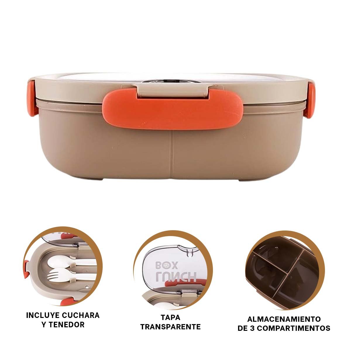 LONCHERA 850ML CON CUBIERTOS MARRON PARA TRANSPORTE DIARIO DE ALIMENTOS Y+POST IT - 5