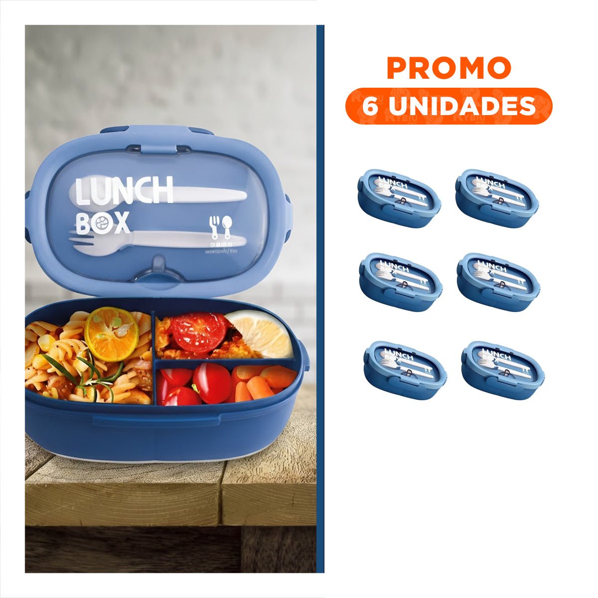 PACK6 RECIPIENTE 850ML CON CUBIERTOS AZUL PARA TRANSPORTAR COMIDA A ESTUDIO Y+REGALO STICKER - 1