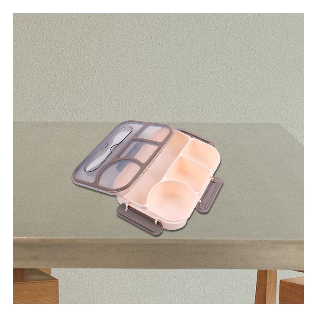 PACK4 ESTUCHE RECTANGULAR 4 ESPACIOS CON TENEDOR 1100ML MARRON DURADERO Y+PAPEL REGALO - 5