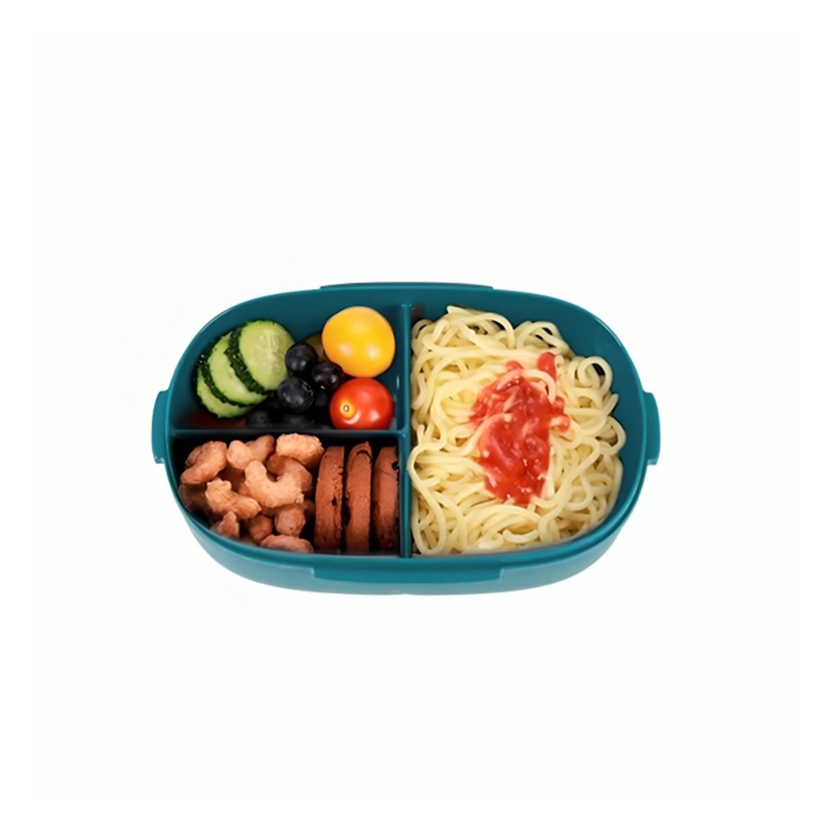 LONCHERA 850ML CON CUBIERTOS CREMA Y AZUL MARINO PARA GUARDAR SNACKS DIARIO Y+REGALO STICKER - 1