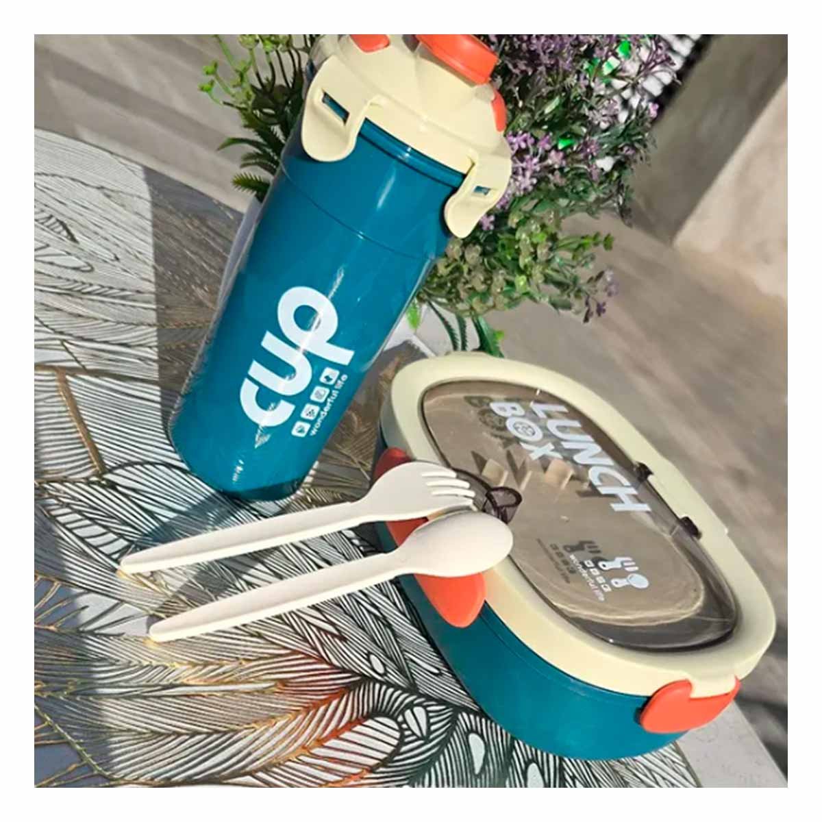 LONCHERA 850ML CON CUBIERTOS CREMA Y AZUL MARINO PARA GUARDAR SNACKS DIARIO Y+REGALO STICKER - 5