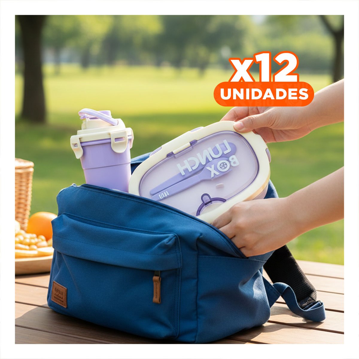 PACK12 LONCHERA 850ML CON CUBIERTOS Y TOMATODO 480ML LILA MODERNO PRACTICO Y+REGALO STICKER - 1