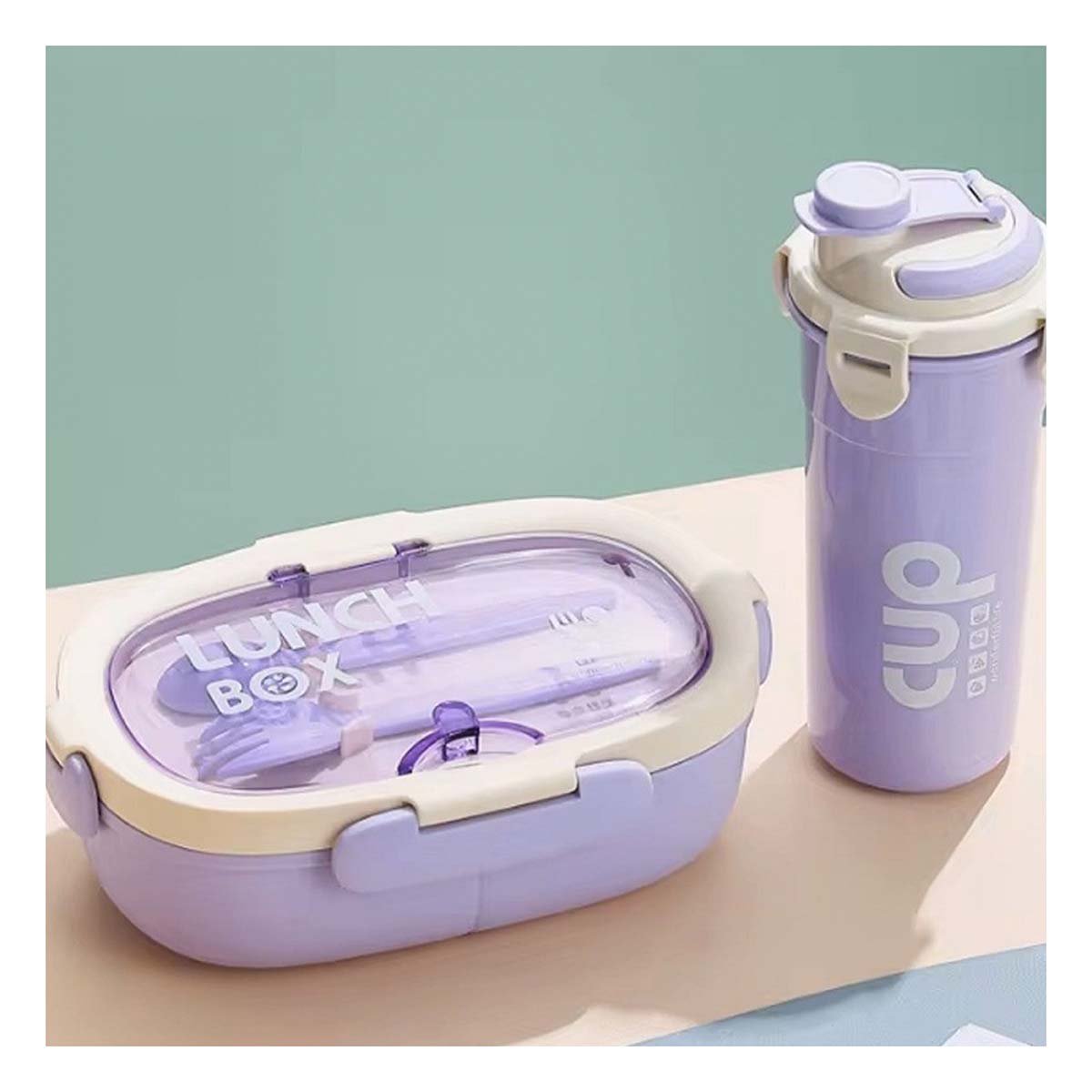PACK12 LONCHERA 850ML CON CUBIERTOS Y TOMATODO 480ML LILA MODERNO PRACTICO Y+REGALO STICKER - 3