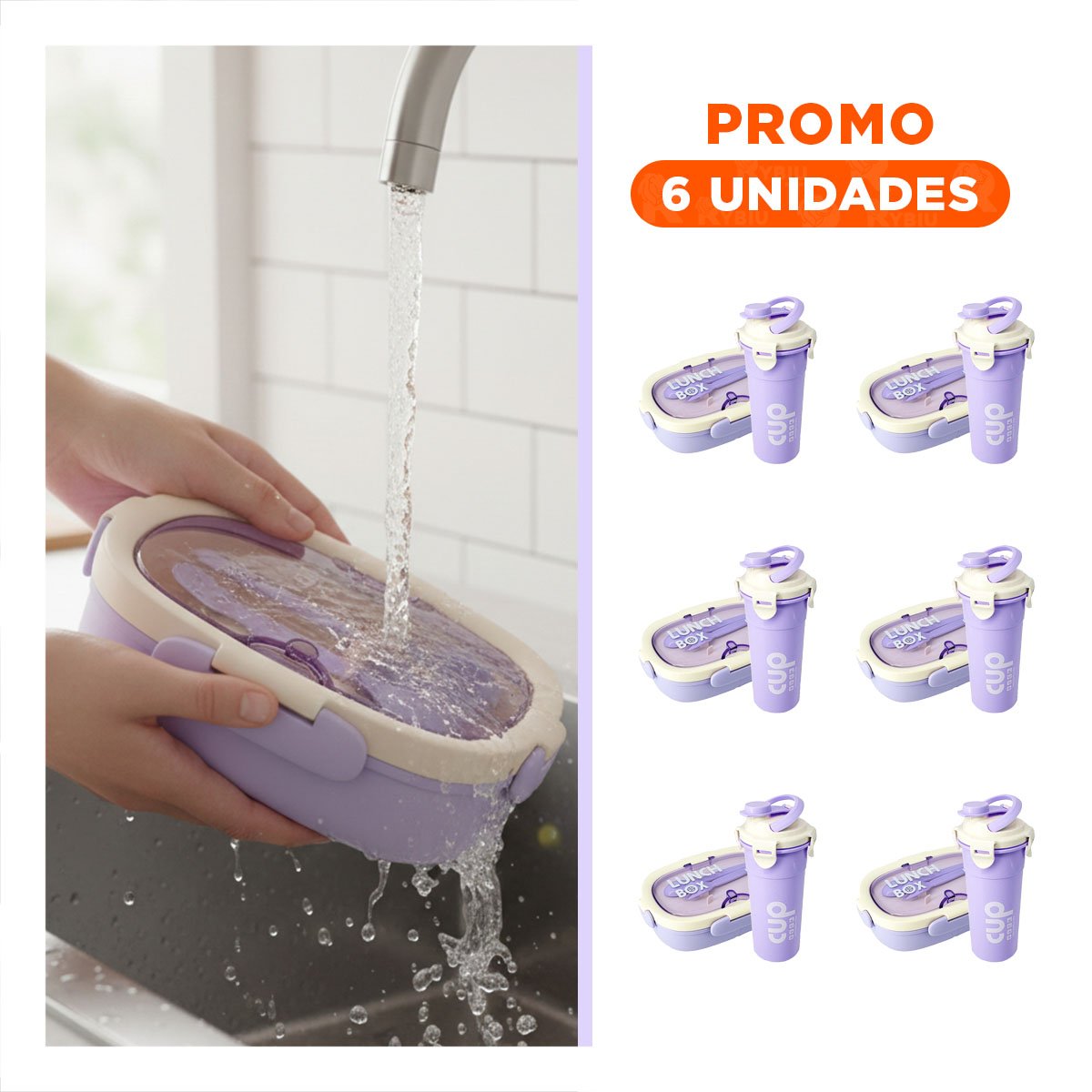 PACK6 FIAMBRERA 850ML CON CUBIERTOS Y TOMATODO 480ML LILA PRACTICO LIVIANO Y+REGALO STICKER - 1
