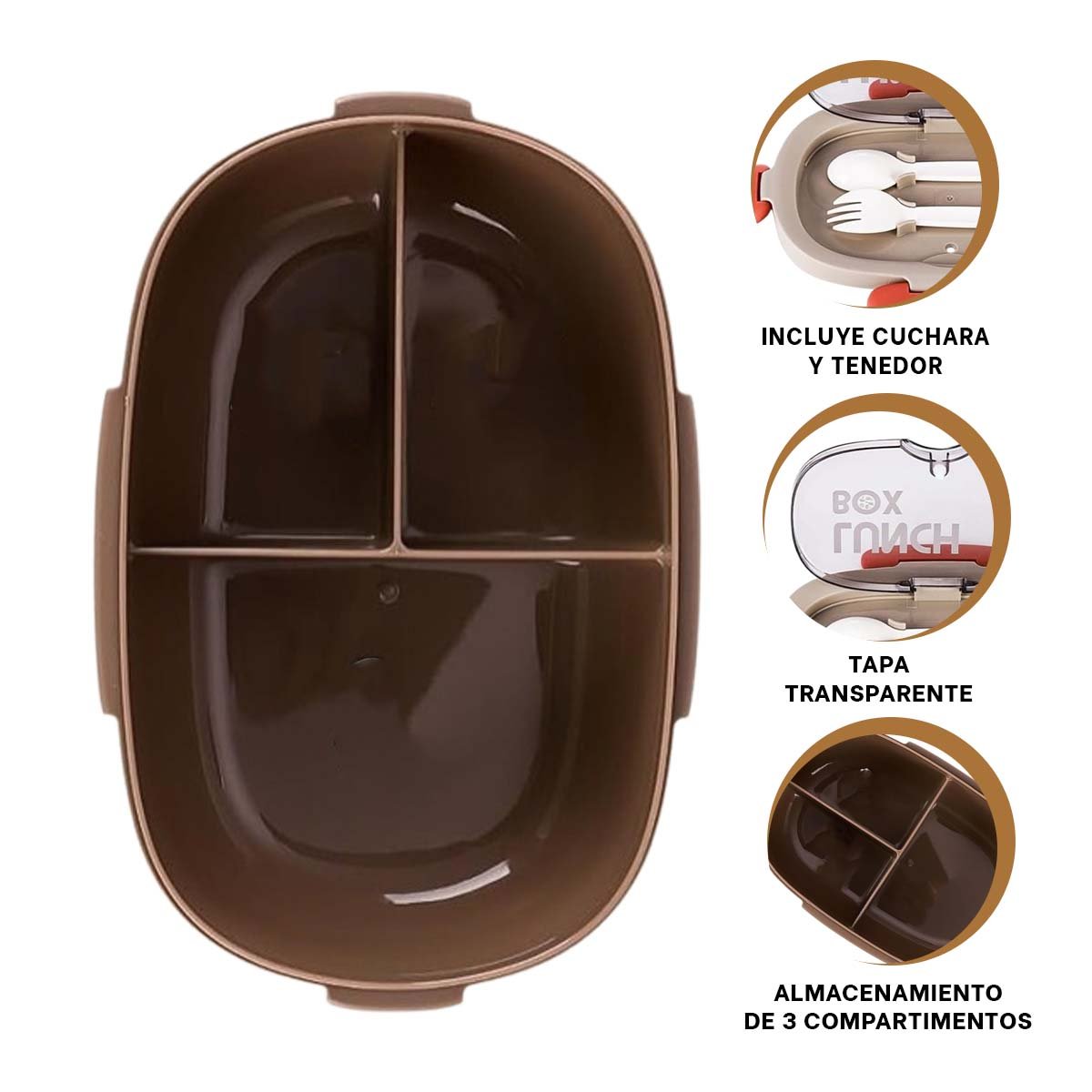 LONCHERA 850ML CON CUBIERTOS MARRON PARA TRANSPORTAR ALMUERZOS EN OFICINA Y+PAPEL REGALO - 5