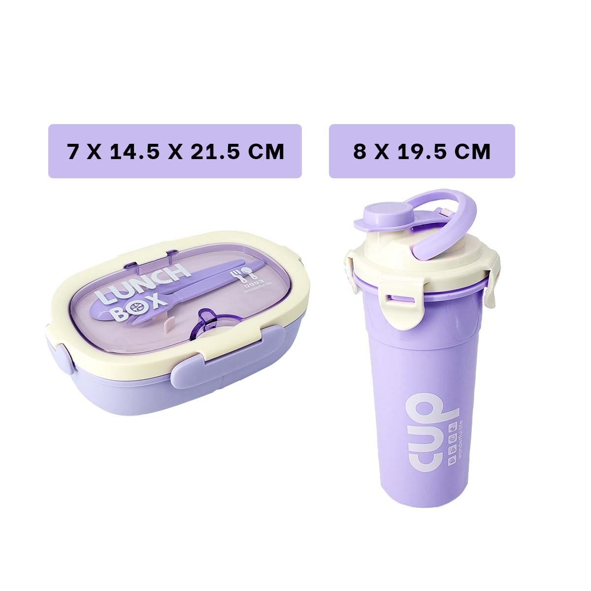 PACK2 ESTUCHE 850ML CON CUBIERTOS Y TOMATODO 480ML LILA HERMETICO ANTIGOTEO - 4