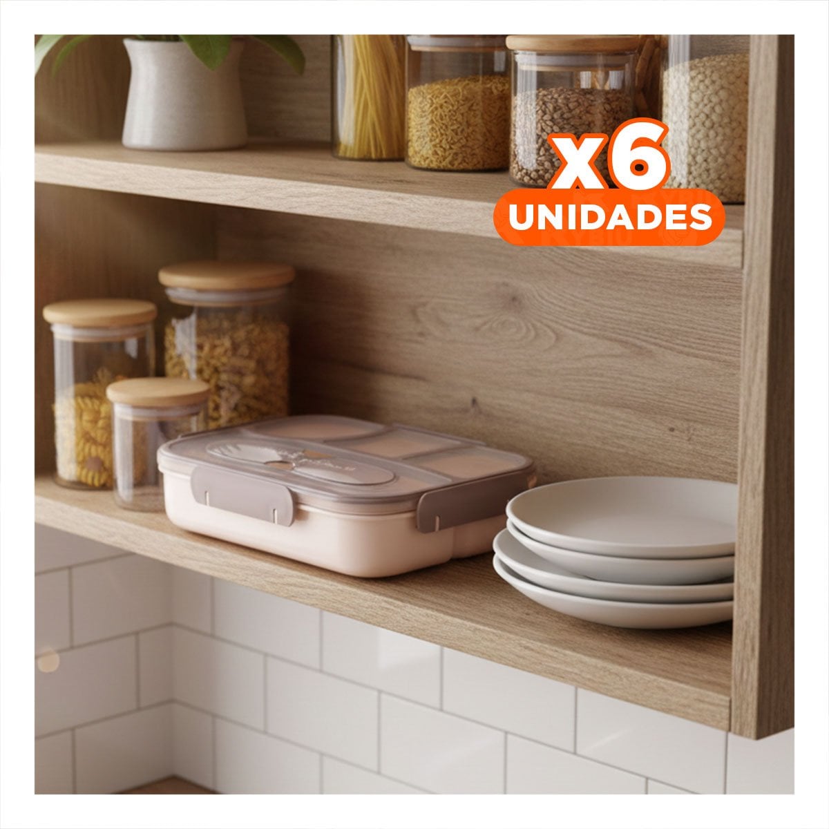 PACK6 FIAMBRERA RECTANGULAR 4 ESPACIOS CON TENEDOR 1100ML MARRON MODERNO - 1