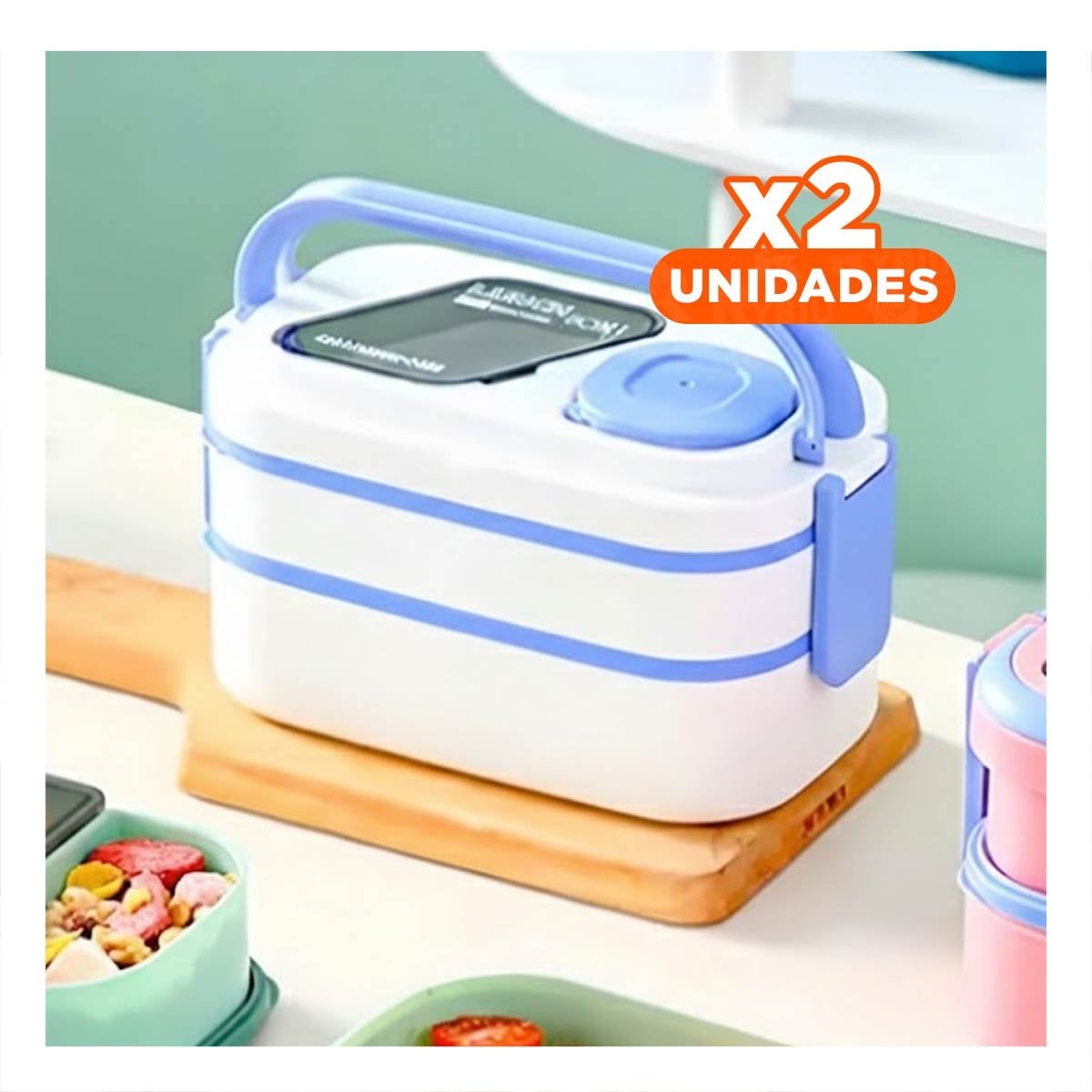 PACK2 TAPER DOBLE PISO CON COMPARTIMIENTOS Y CUBIERTOS LILA Y BLANCO PARA COCINA - 1