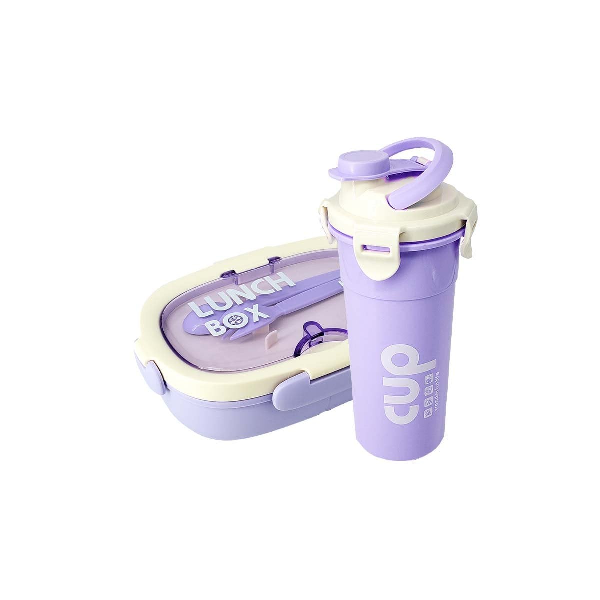 PACK4 ESTUCHE 850ML CON CUBIERTOS Y TOMATODO 480ML LILA DURADERO CONFIABLE Y+PAPEL REGALO - 3