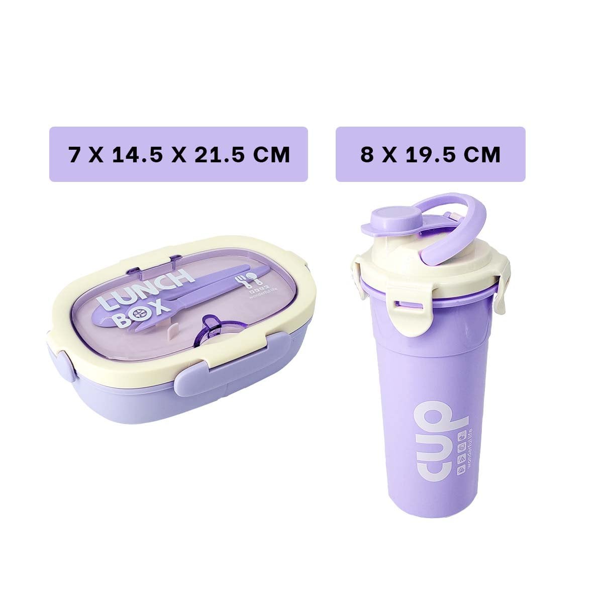 PACK4 ESTUCHE 850ML CON CUBIERTOS Y TOMATODO 480ML LILA DURADERO CONFIABLE Y+PAPEL REGALO - 4