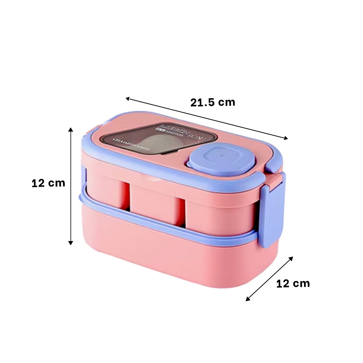 TAPER COMPACTO 2 PISOS CON CUBIERTOS INTEGRADOS ROSADO Y LILA PARA COCINA DIARIA Y+PAPEL REGALO - 4