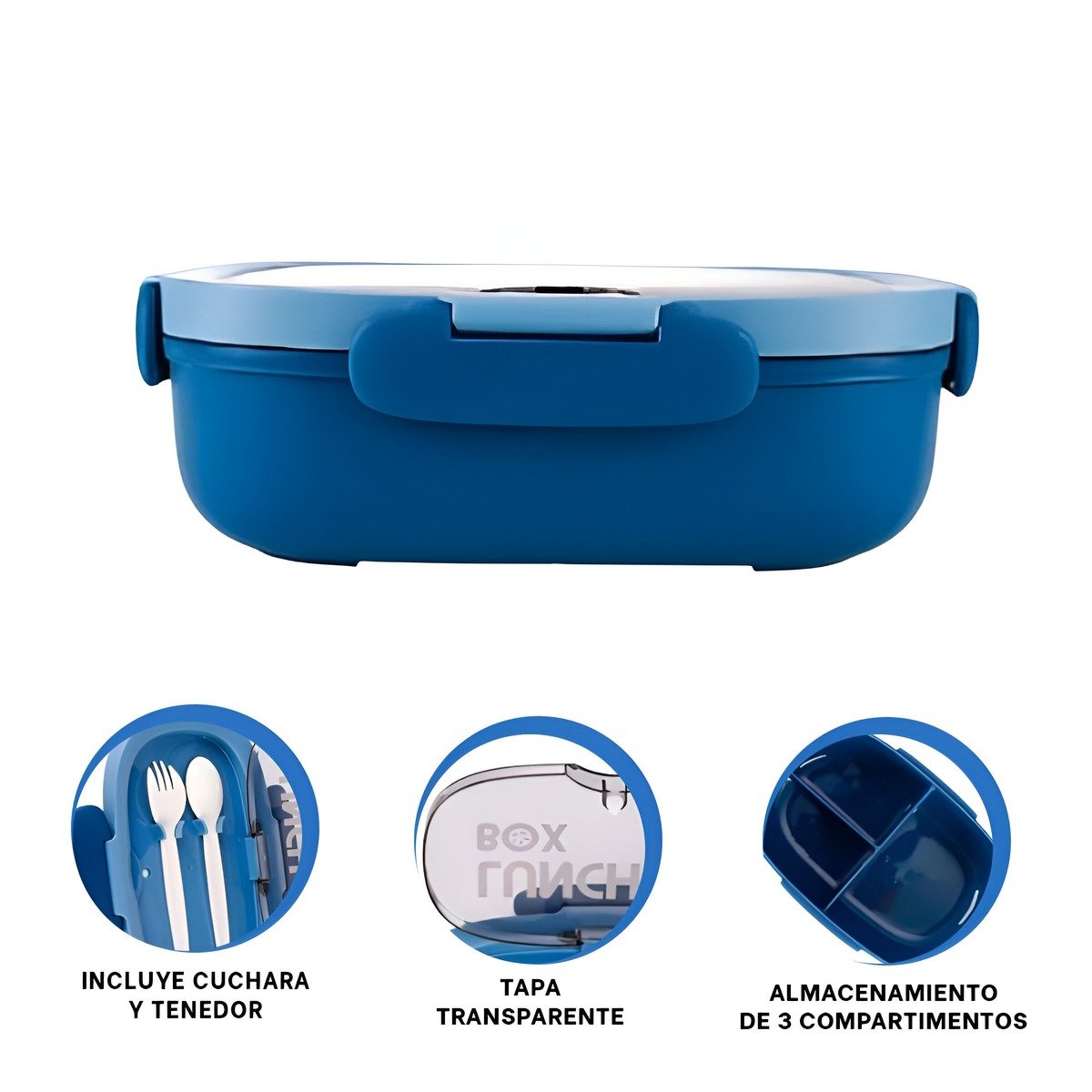 LONCHERA 850ML CON CUBIERTOS AZUL PARA CASA OFICINA Y USO DIARIO PRACTICO Y+PAPEL REGALO - 5