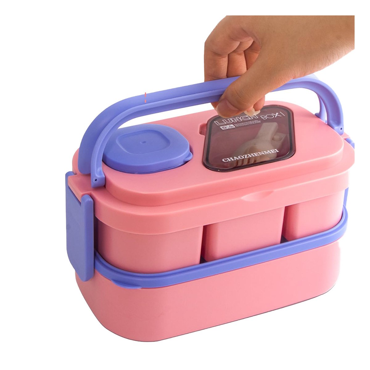 PACK4 CONTENEDOR DIVISIBLE CON CUBIERTOS 2 PISOS ROSADO Y LILA PARA COMIDA Y+PAPEL REGALO - 3