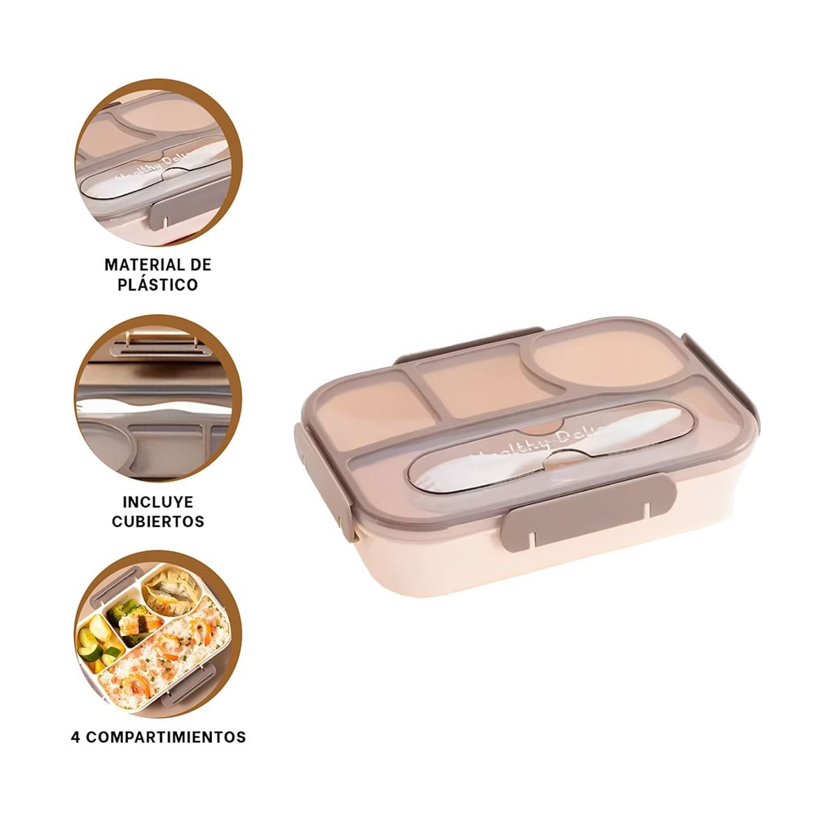 CAJA RECTANGULAR 4 ESPACIOS CON TENEDOR 1100ML MARRON MODERNO COMPACTO Y+PAPEL REGALO - 5