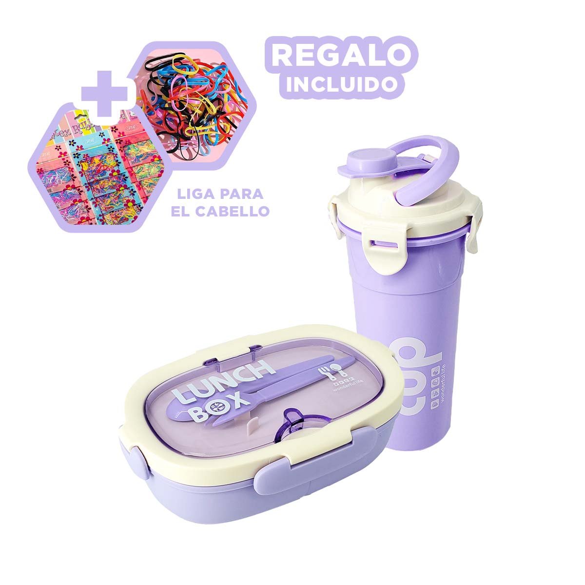 CAJA 850ML CON CUBIERTOS Y TOMATODO 480ML LILA COMPACTO FUNCIONAL VERSATIL Y+LIGAS REGALO - 2