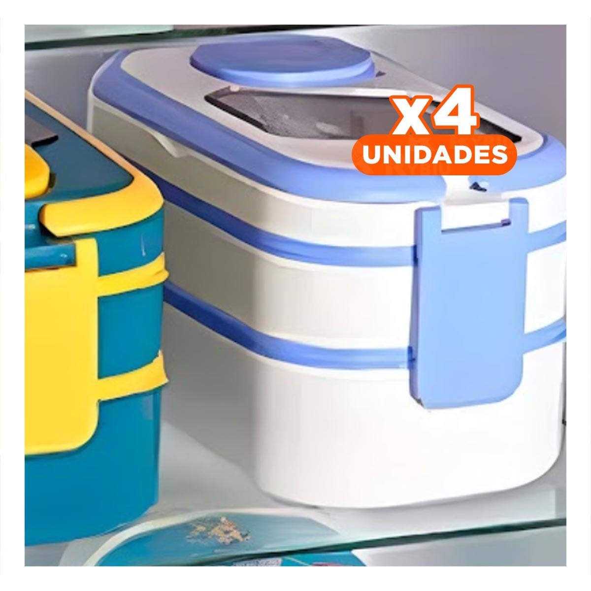 PACK4 ENVASE DOBLE PISO CON COMPARTIMIENTOS Y CUBIERTOS LILA Y BLANCO CASA Y+REGALO STICKER - 1