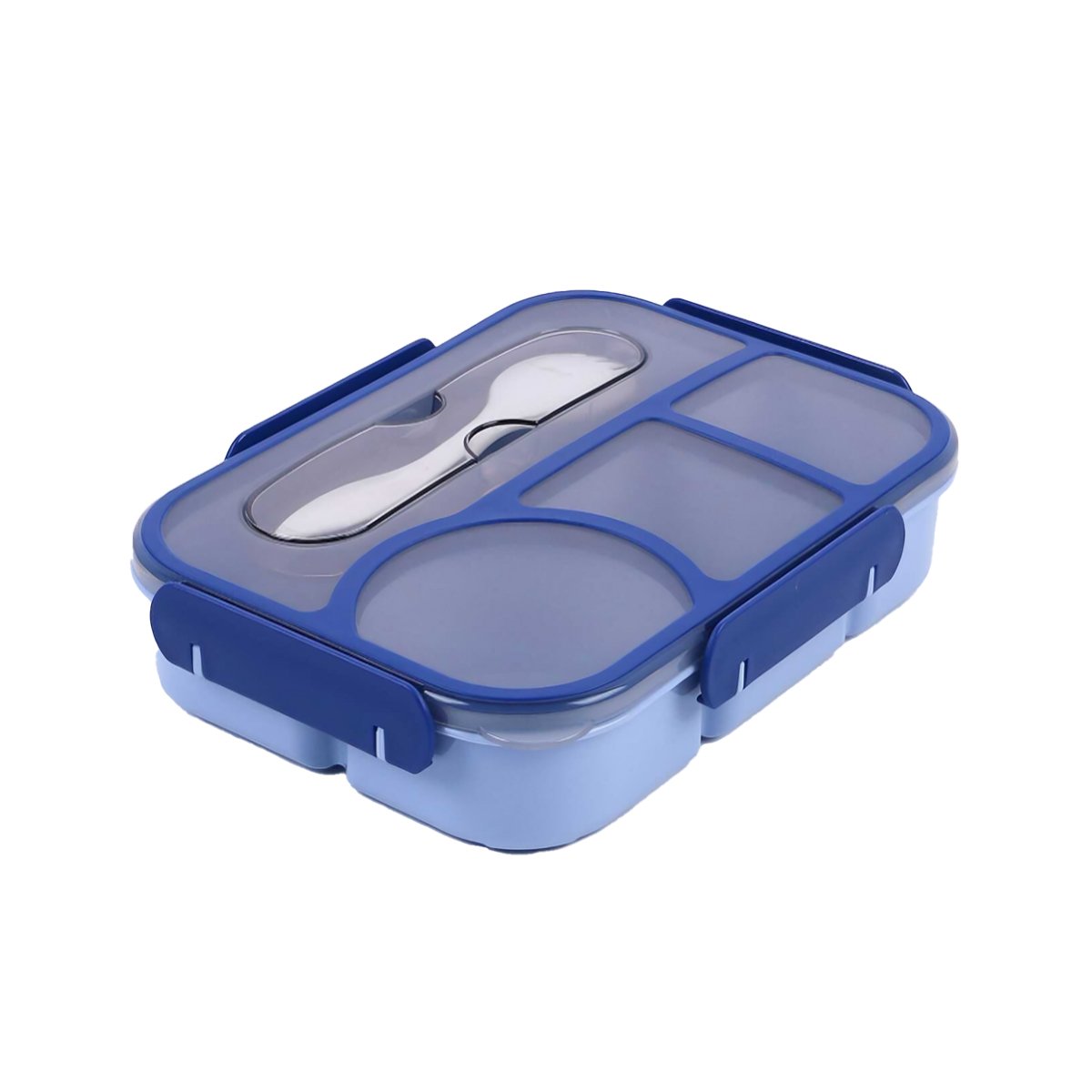 CAJA RECTANGULAR 4 ESPACIOS CON TENEDOR 1100ML AZUL RESISTENTE FUERTE Y+REGALO STICKER - 1