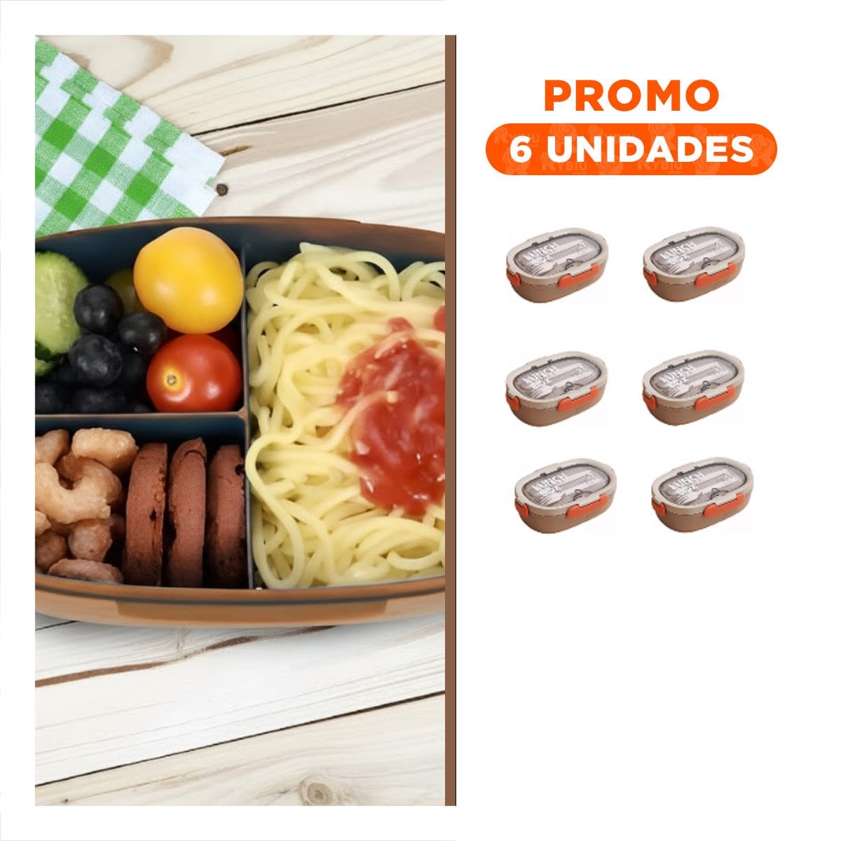 PACK6 PORTA COMIDA 850ML CON CUBIERTOS MARRON PARA LLEVAR COMIDA COLEGIO FACIL Y+REGALO STICKER - 1