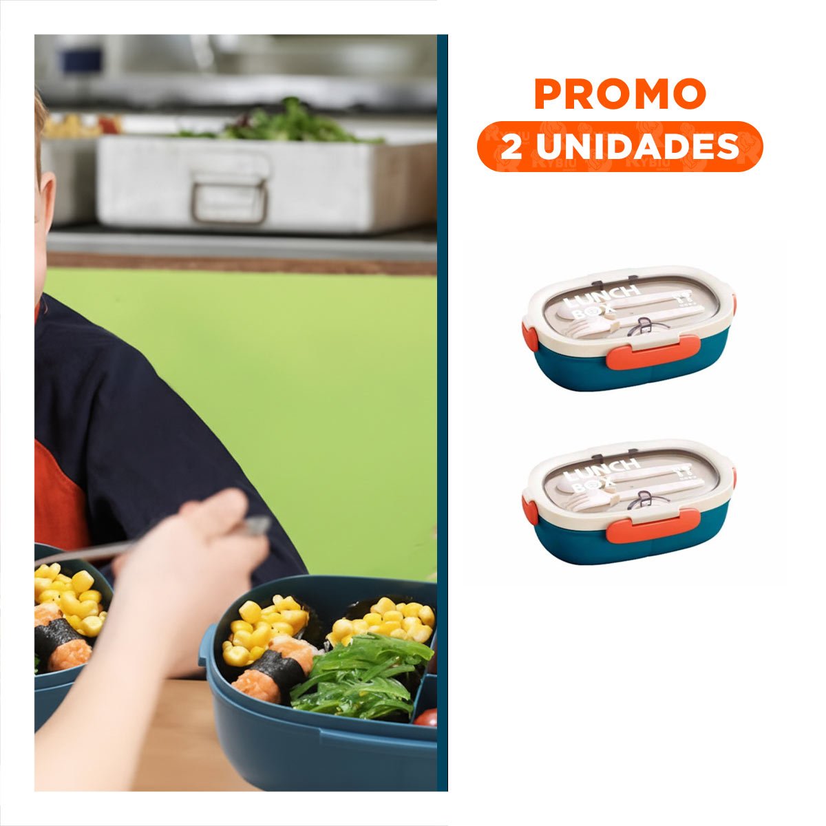 PACK2 ENVASE 850ML CON CUBIERTOS CREMA Y AZUL MARINO GUARDAR SNACKS Y+REGALO STICKER - 1