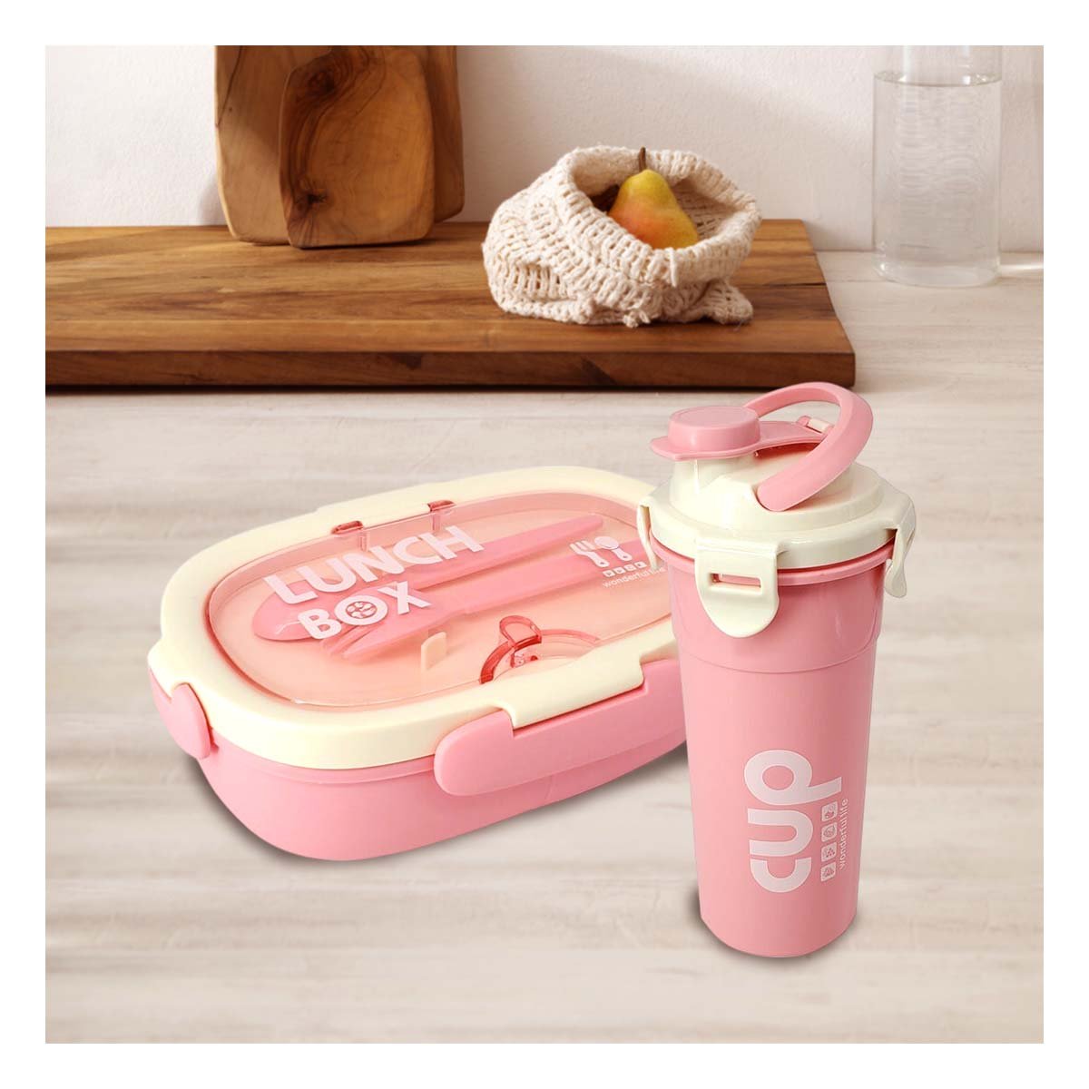 LONCHERA 850ML CON CUBIERTOS Y TOMATODO 480ML ROSADO PARA OFICINA ACTIVA Y+POST IT - 3