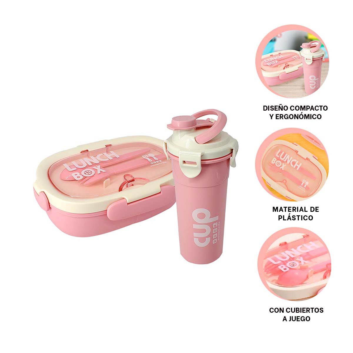 LONCHERA 850ML CON CUBIERTOS Y TOMATODO 480ML ROSADO PARA OFICINA ACTIVA Y+POST IT - 5