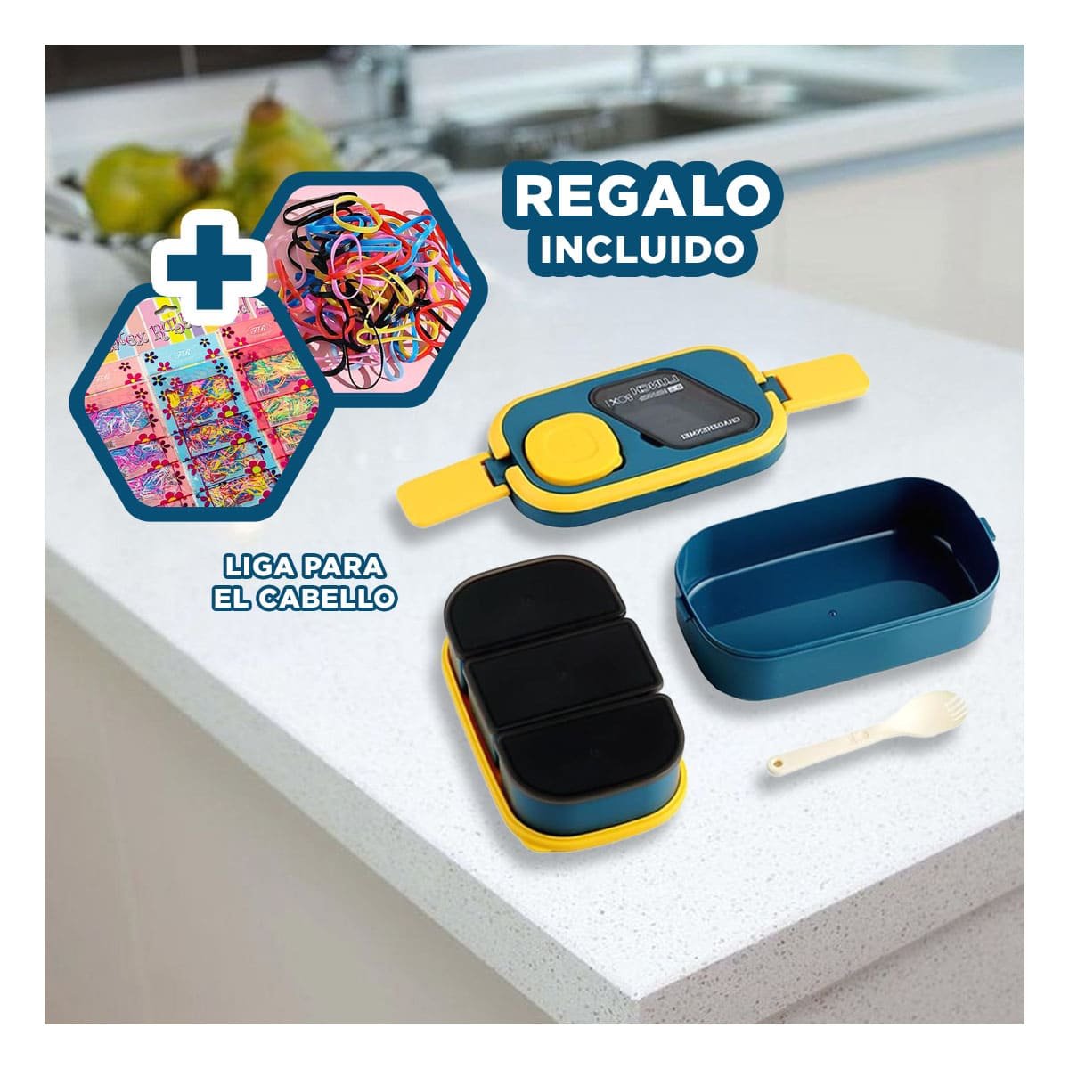TAPER APILABLE 2 PISOS CON CUBIERTOS AZUL Y AMARILLO PARA COMIDAS FAMILIARES Y+LIGAS REGALO - 2